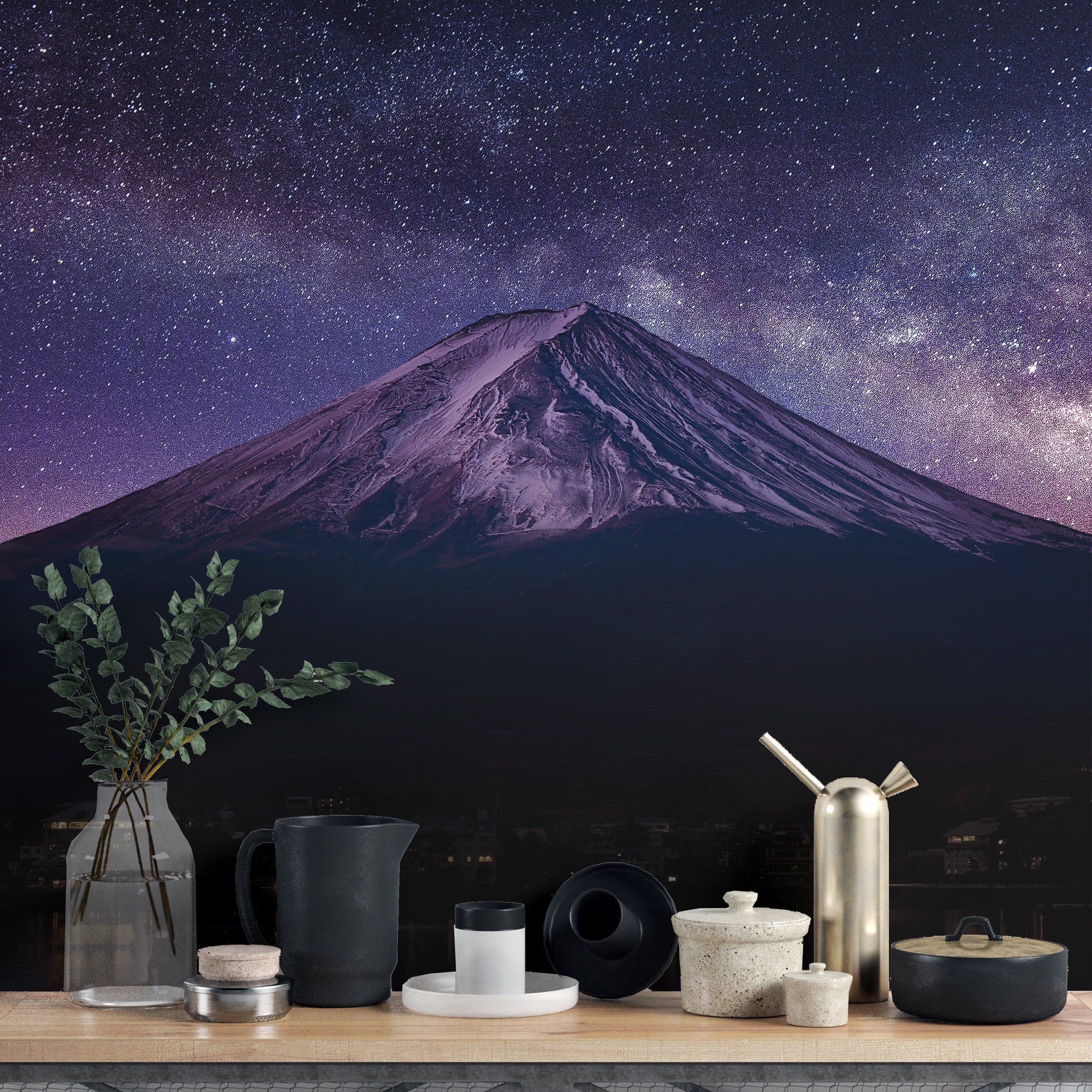 Breathtaking Mount Fuji night sky mural for your home
