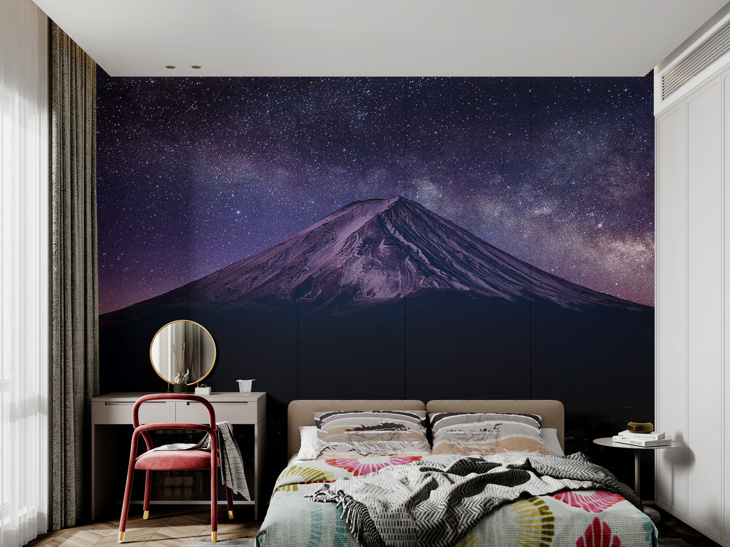 Mount Fuji Milky Way Night Mural for celestial decor
