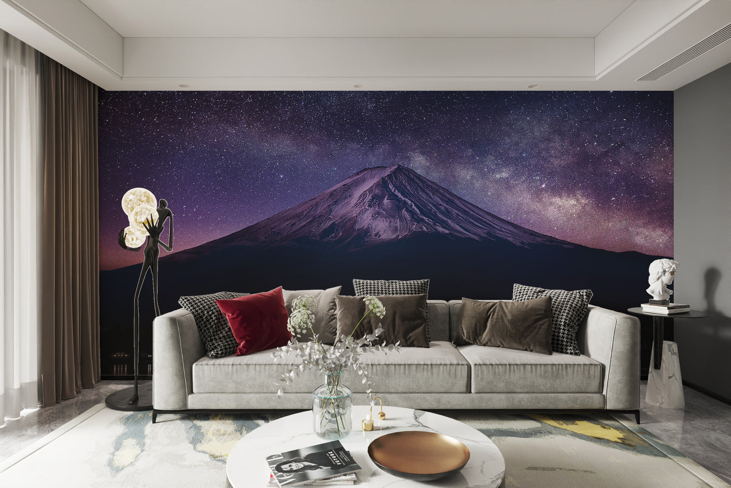 Stunning Mount Fuji nightscape mural with a starry sky
