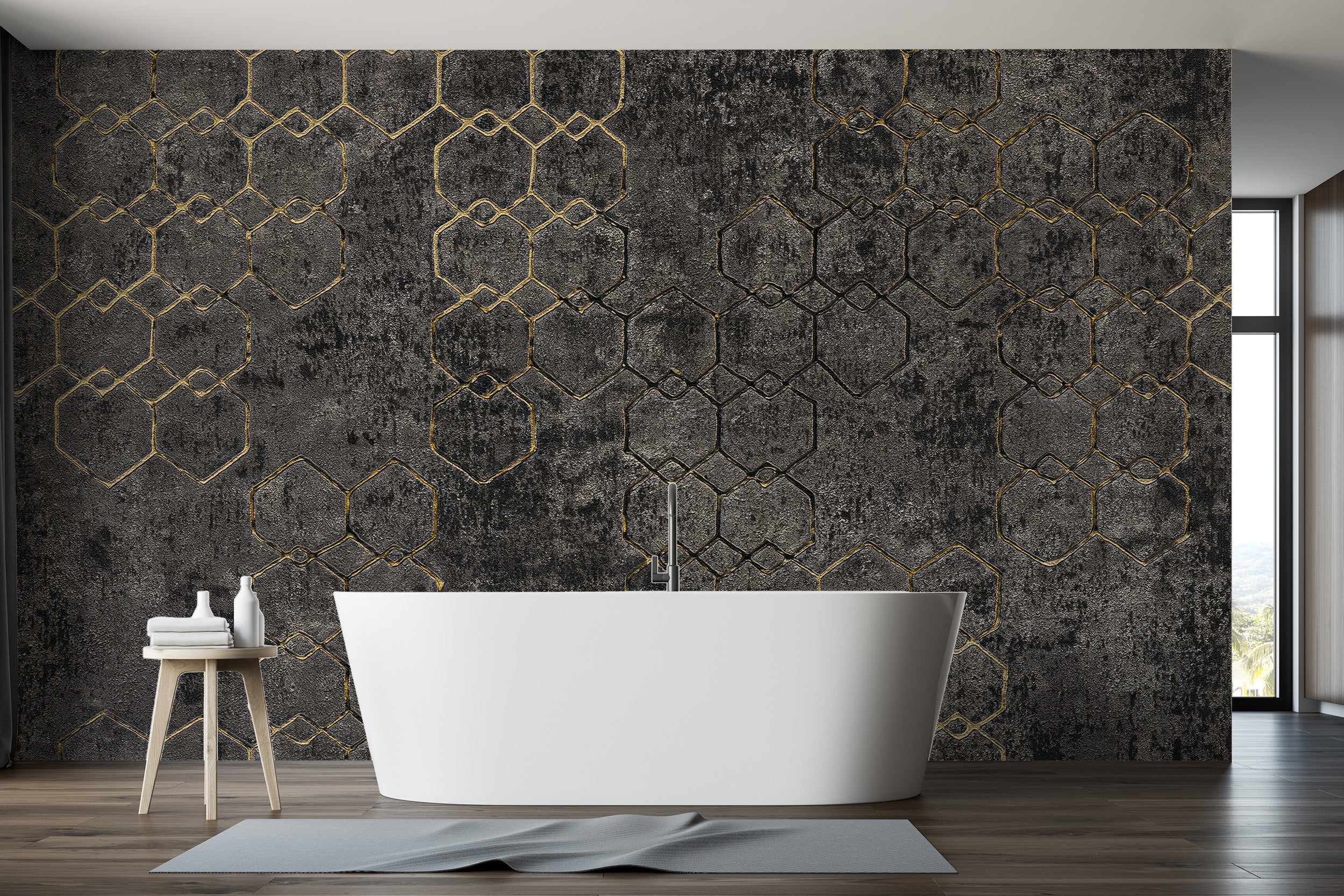 Luxury gold hexagon wallpaper for sophisticated interiors
