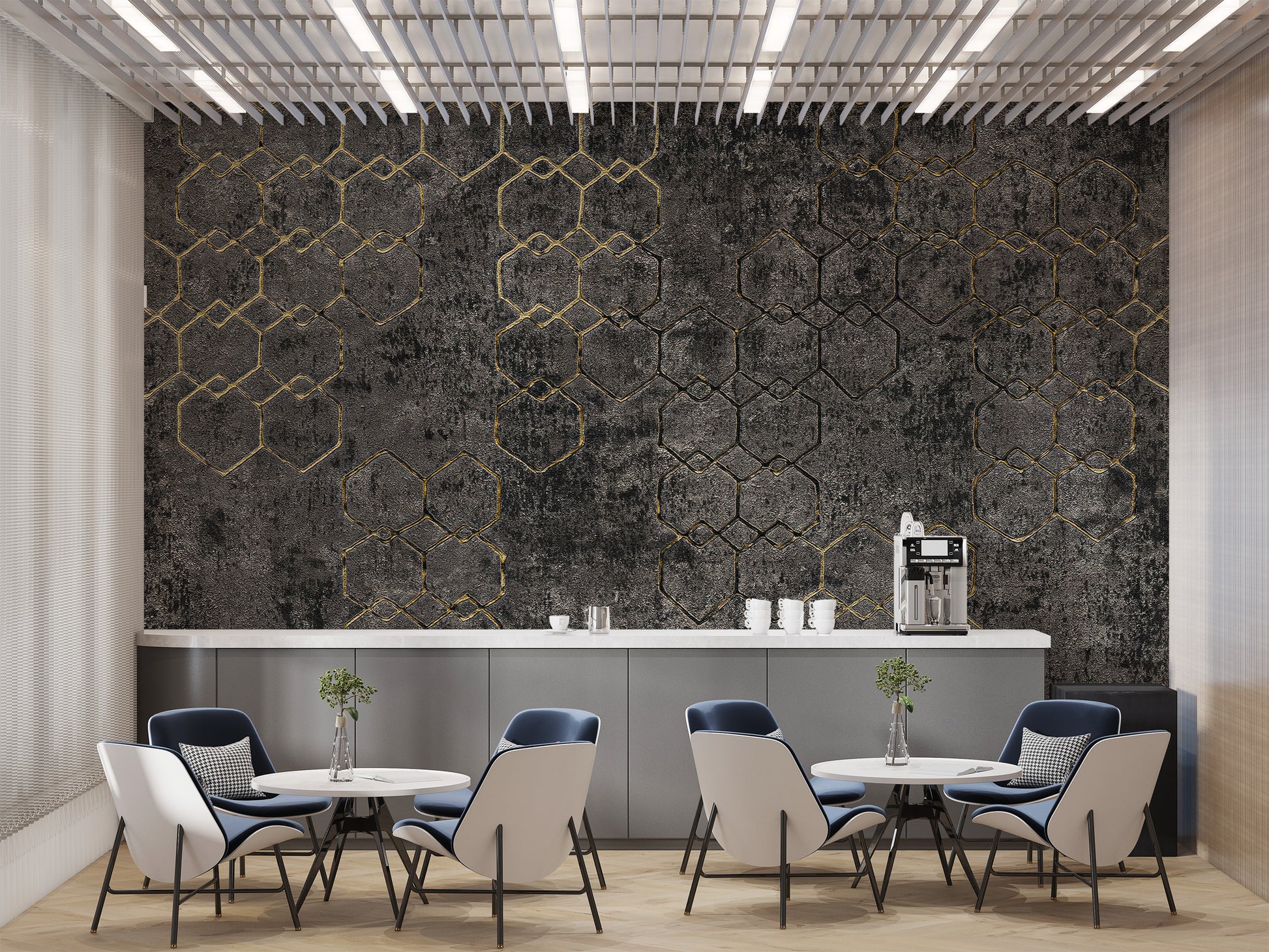 Gold hexagon luxury geometric wallpaper for modern décor
