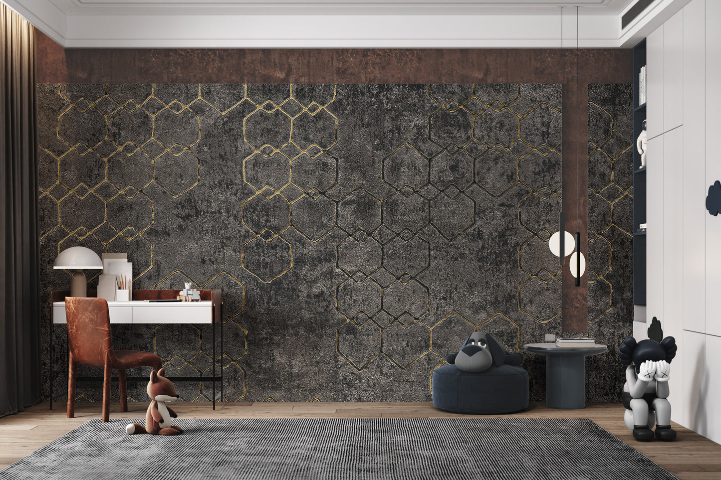 Elegant black and gold hexagonal design wallpaper
