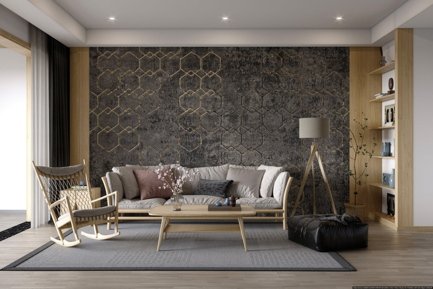 Luxury gold hexagon wallpaper with industrial texture
