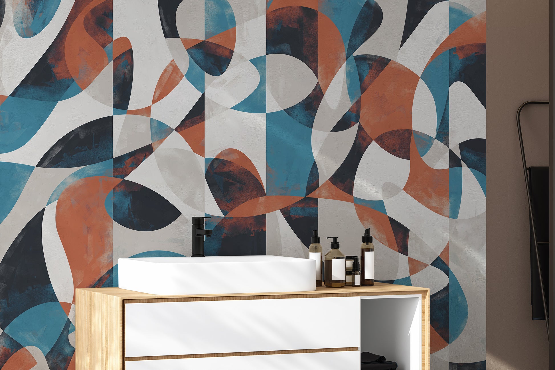 Contemporary abstract wallpaper with dynamic shapes
