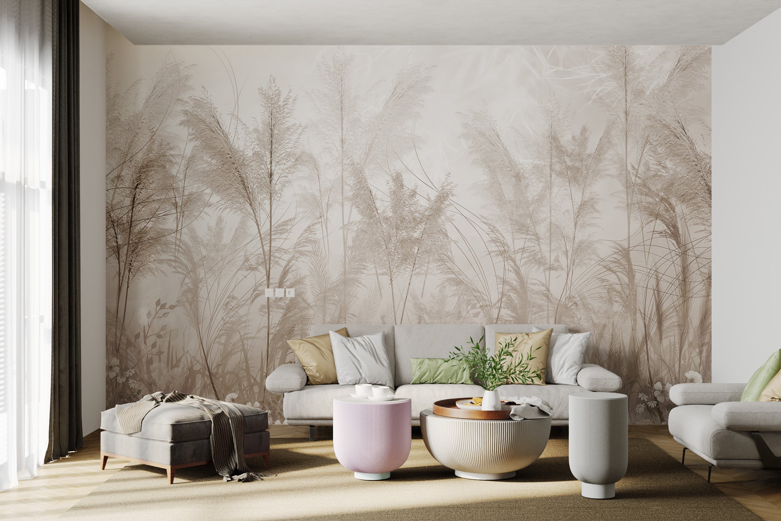 Boho-style pampas grass wallpaper for stylish interiors
