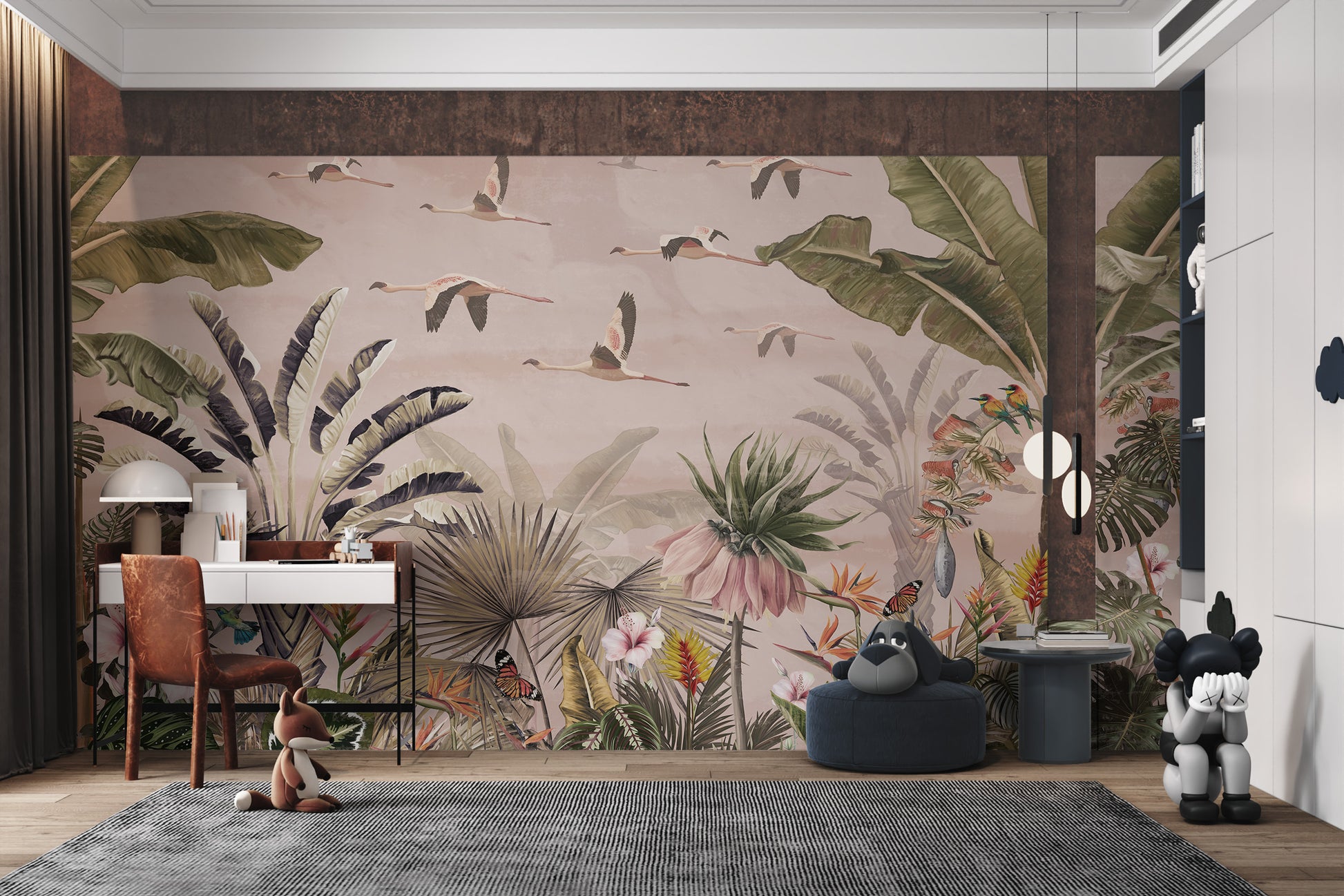 Lush jungle wallpaper mural with vibrant foliage
