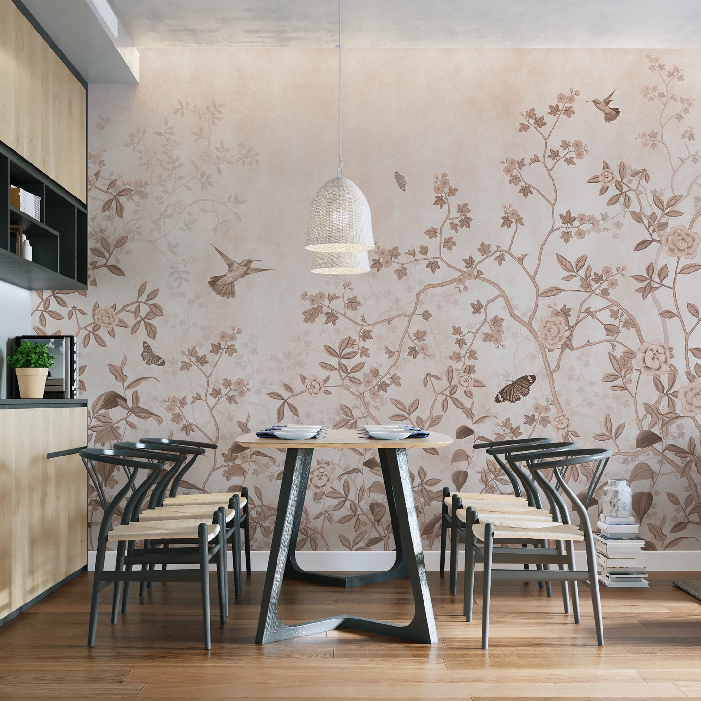 Luxury botanical print wallpaper with intricate florals
