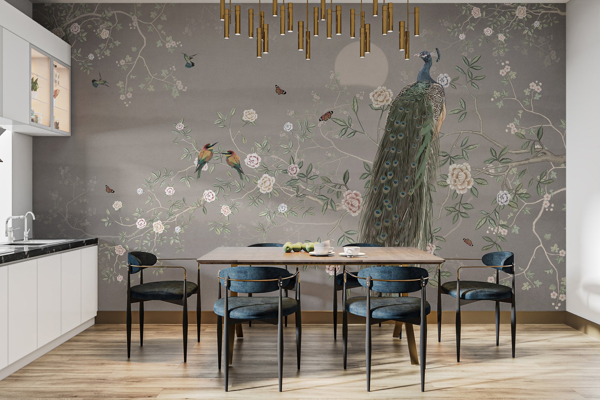 Luxury wall mural featuring chinoiserie floral patterns
