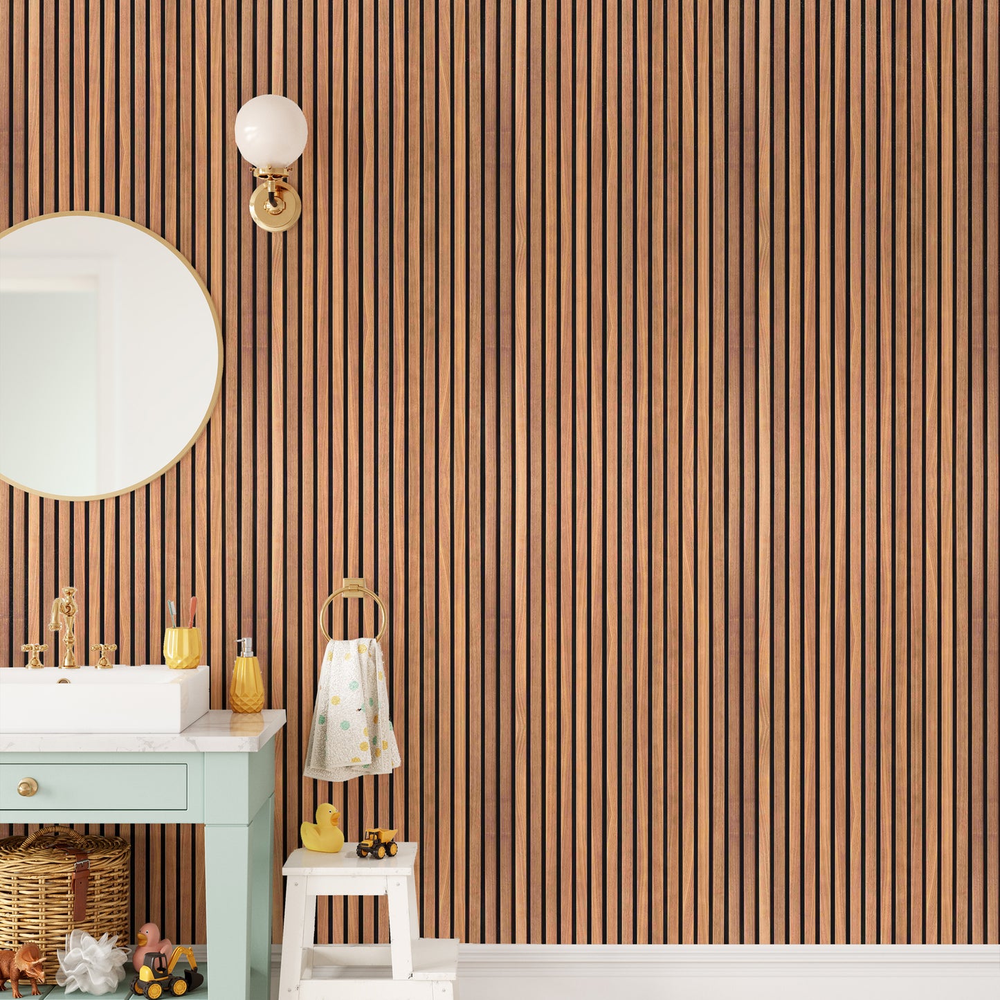 Striped wood wall design wallpaper for elegant interiors
