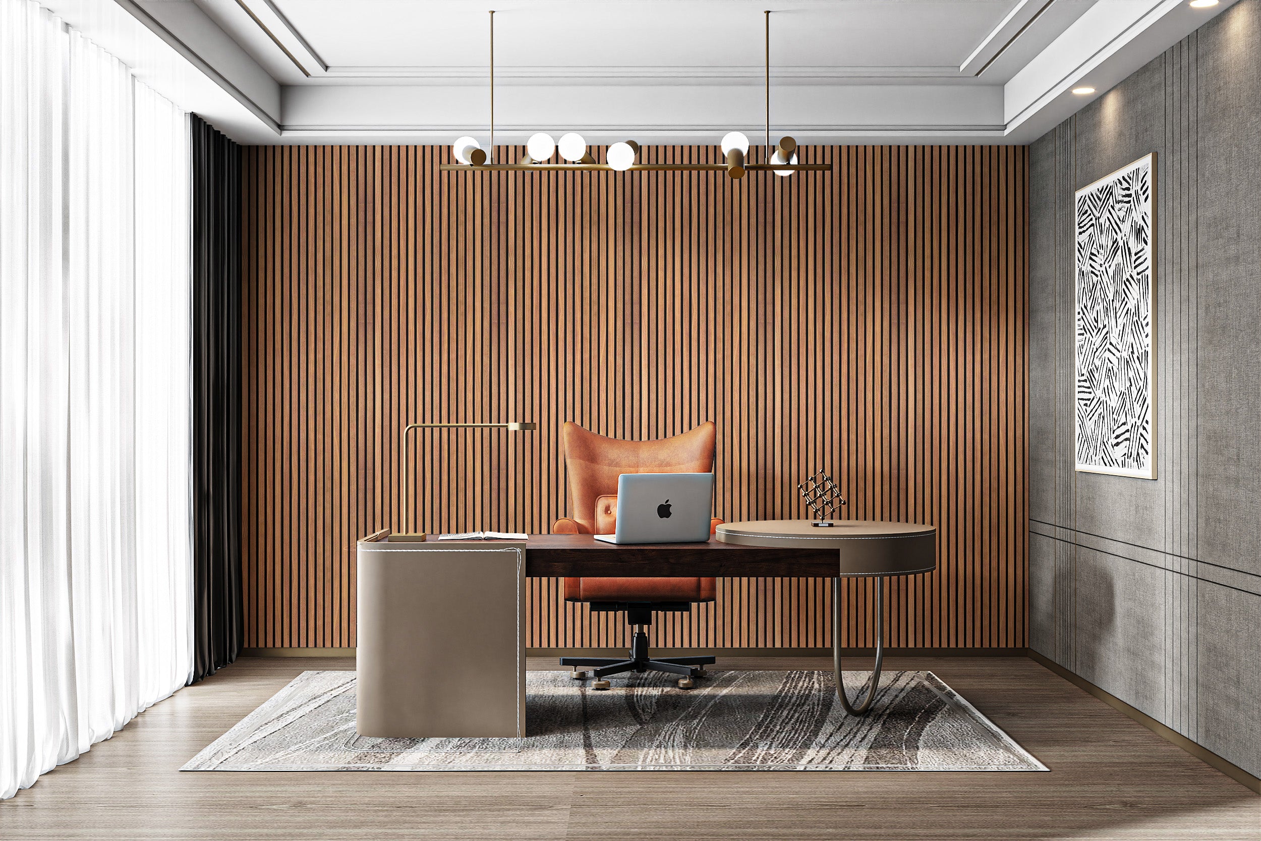 Vertical wood paneling wallpaper for warm interior decor
