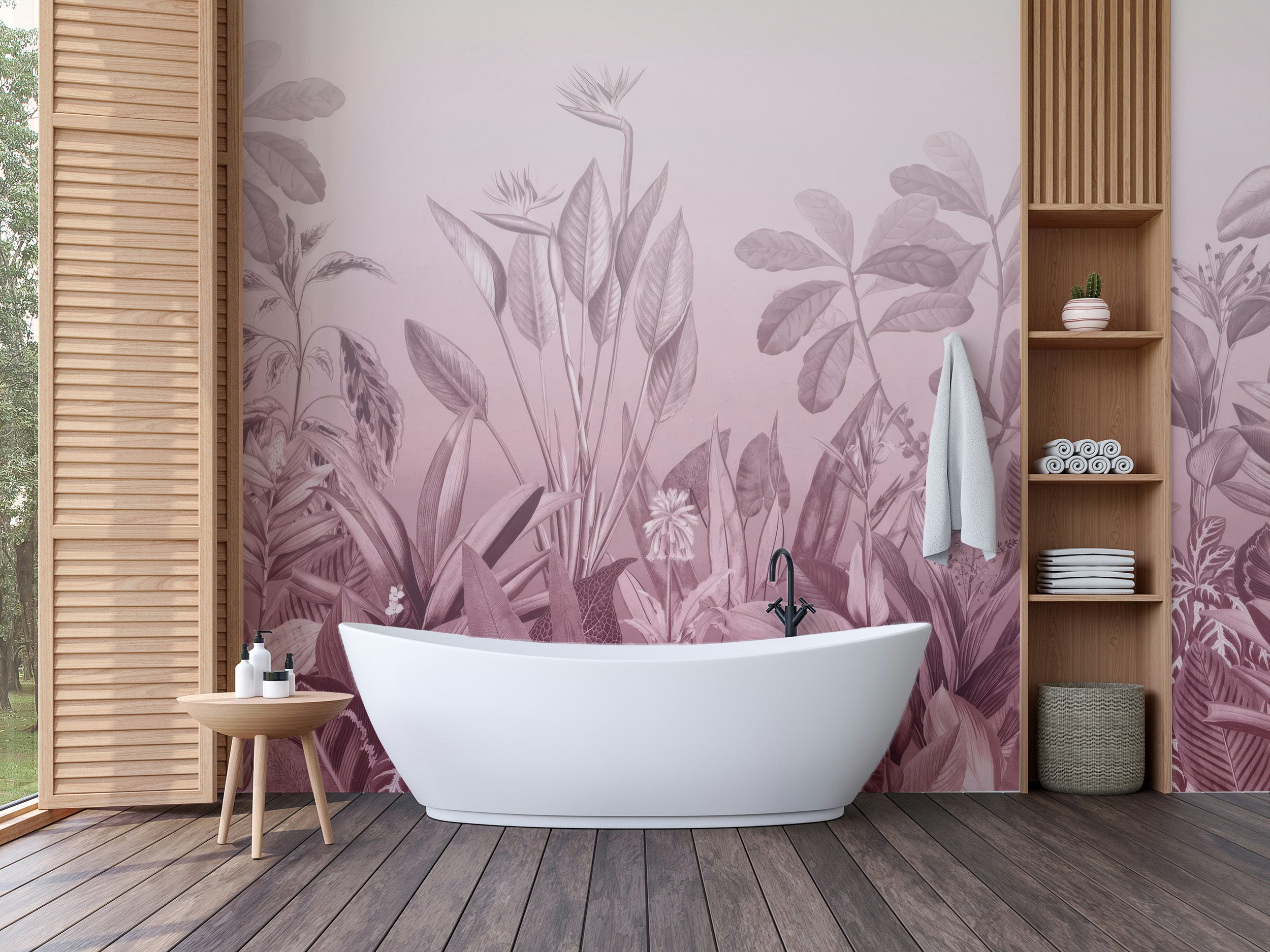 Tropical pink leaves wallpaper mural