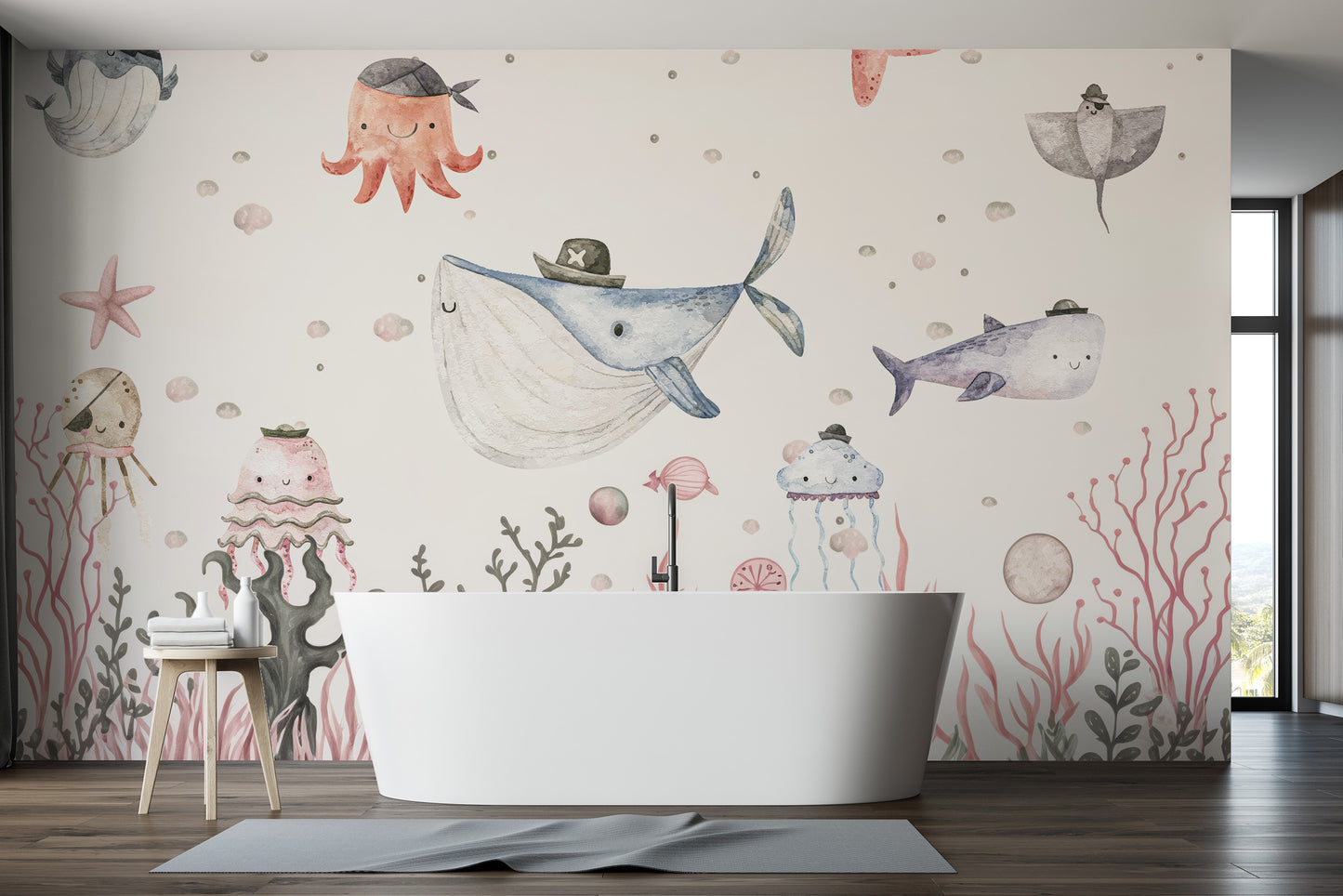 Maritime Mischief mural for a playful marine-inspired decor.
