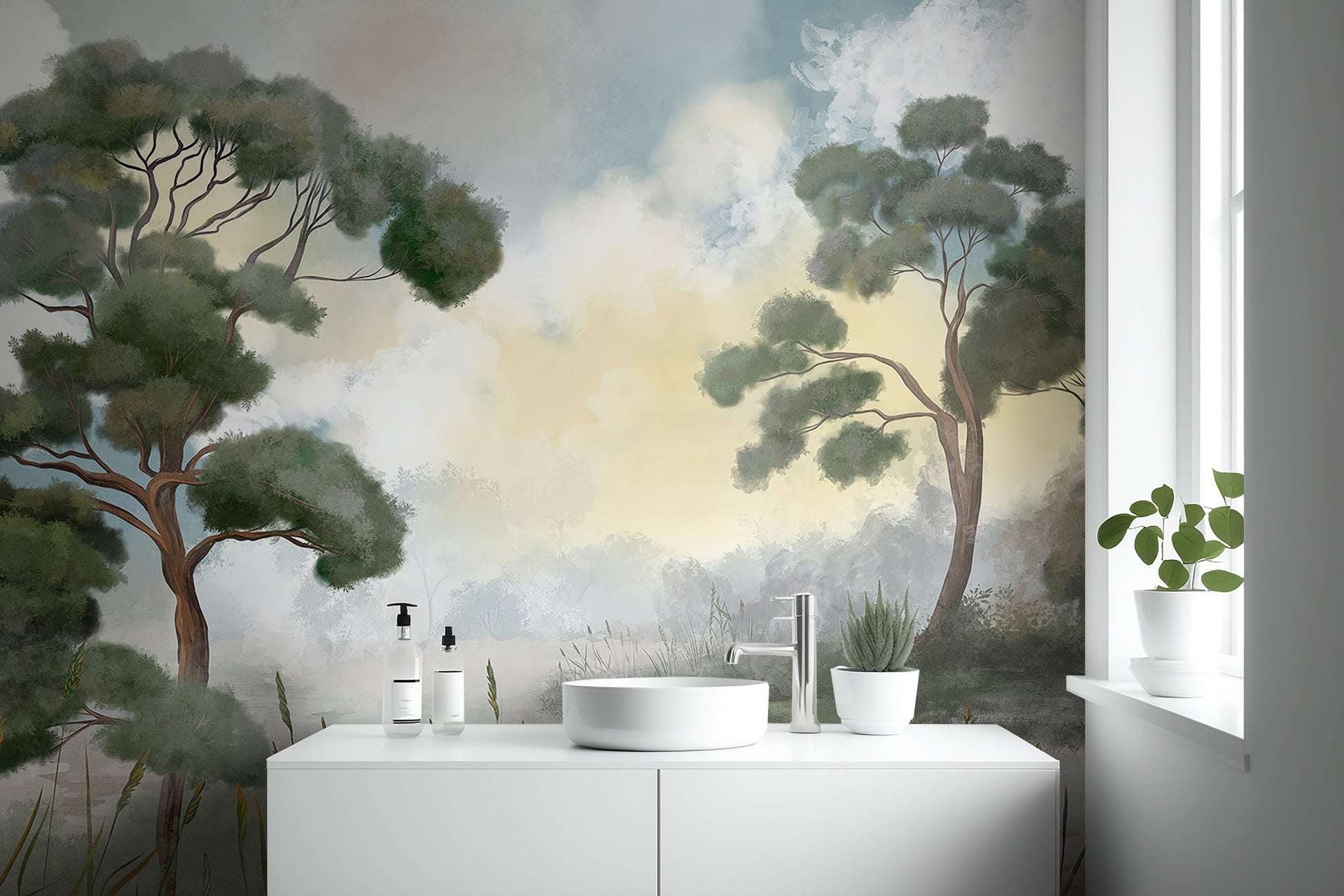 Sophisticated woodland wall mural with charm