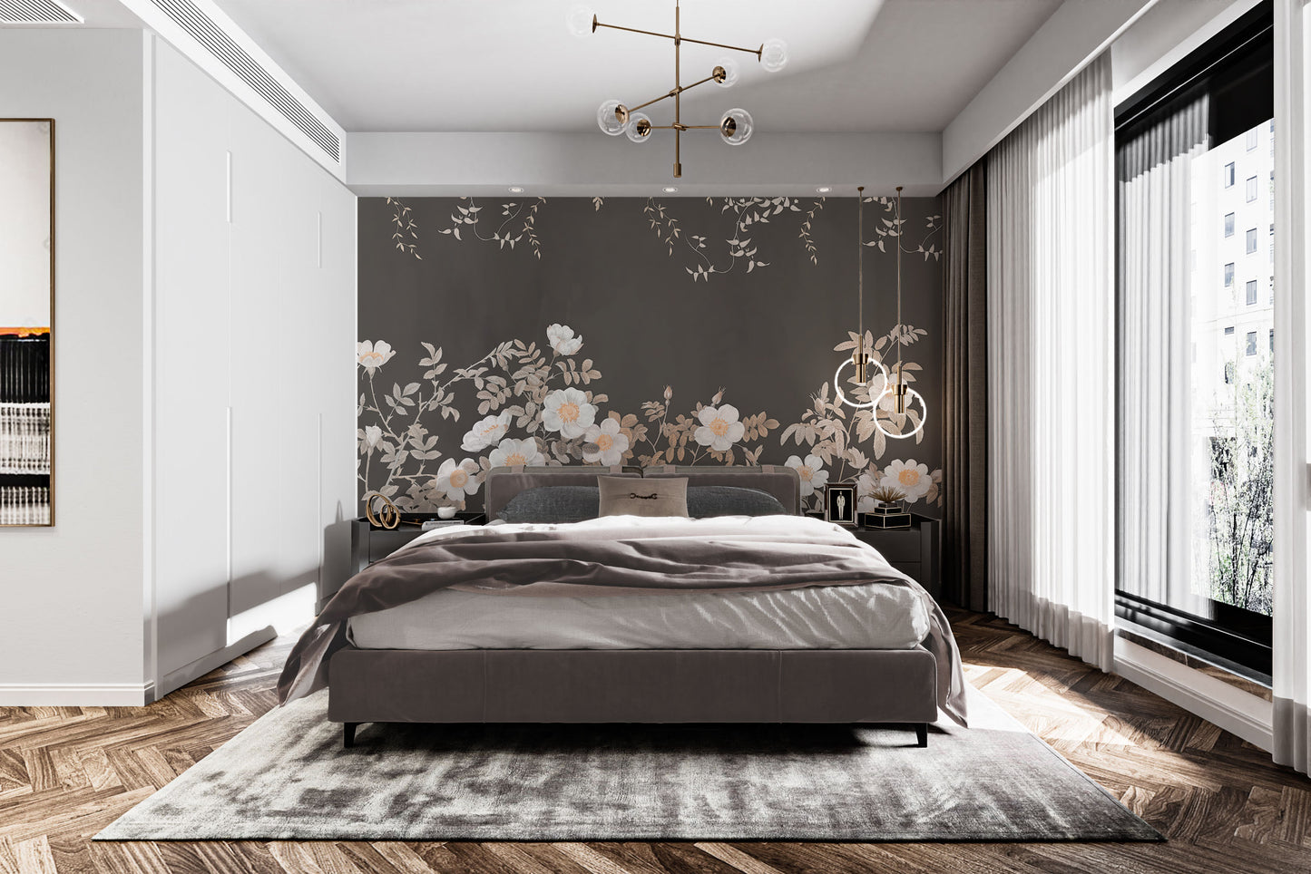 Artistic copper petal wall mural for interiors