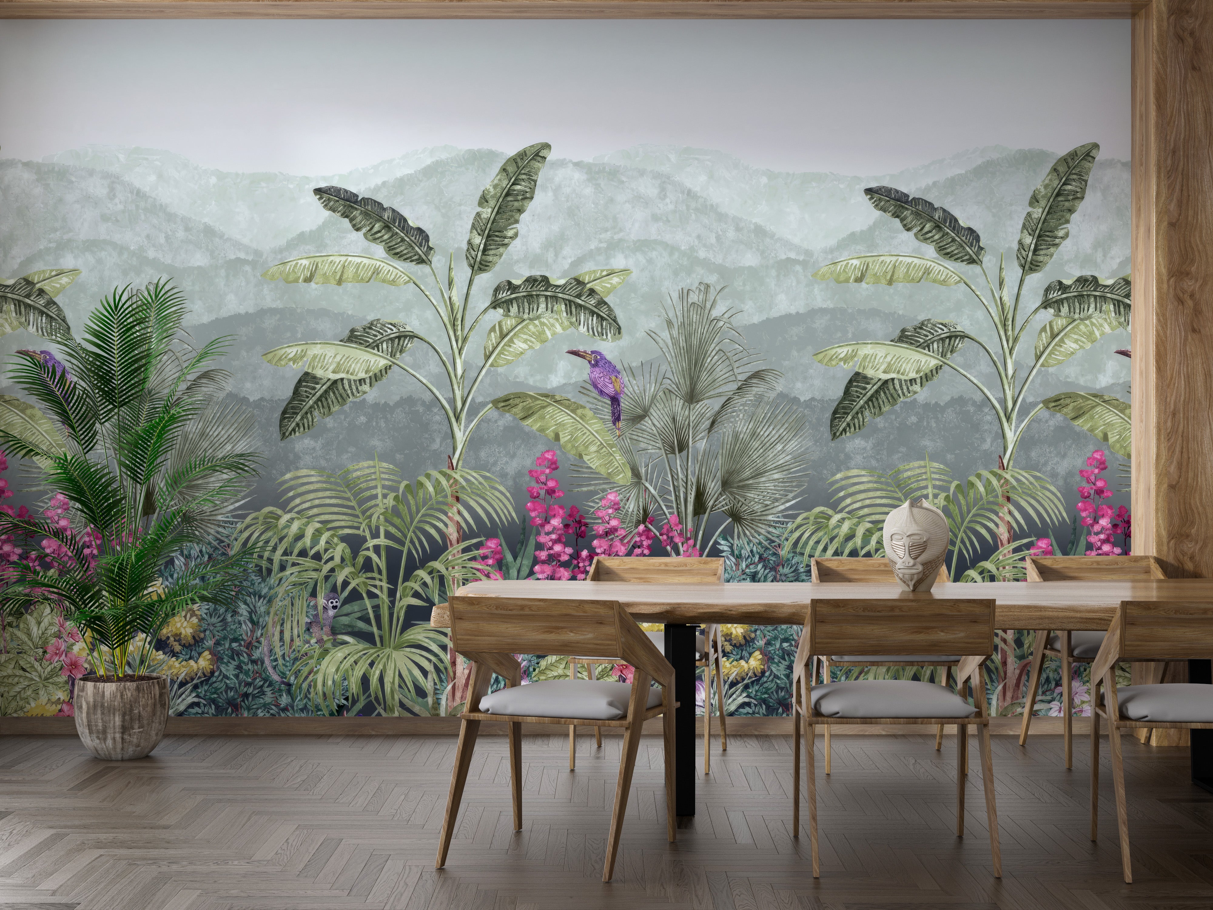 Nature-inspired botanical wallpaper with flowers