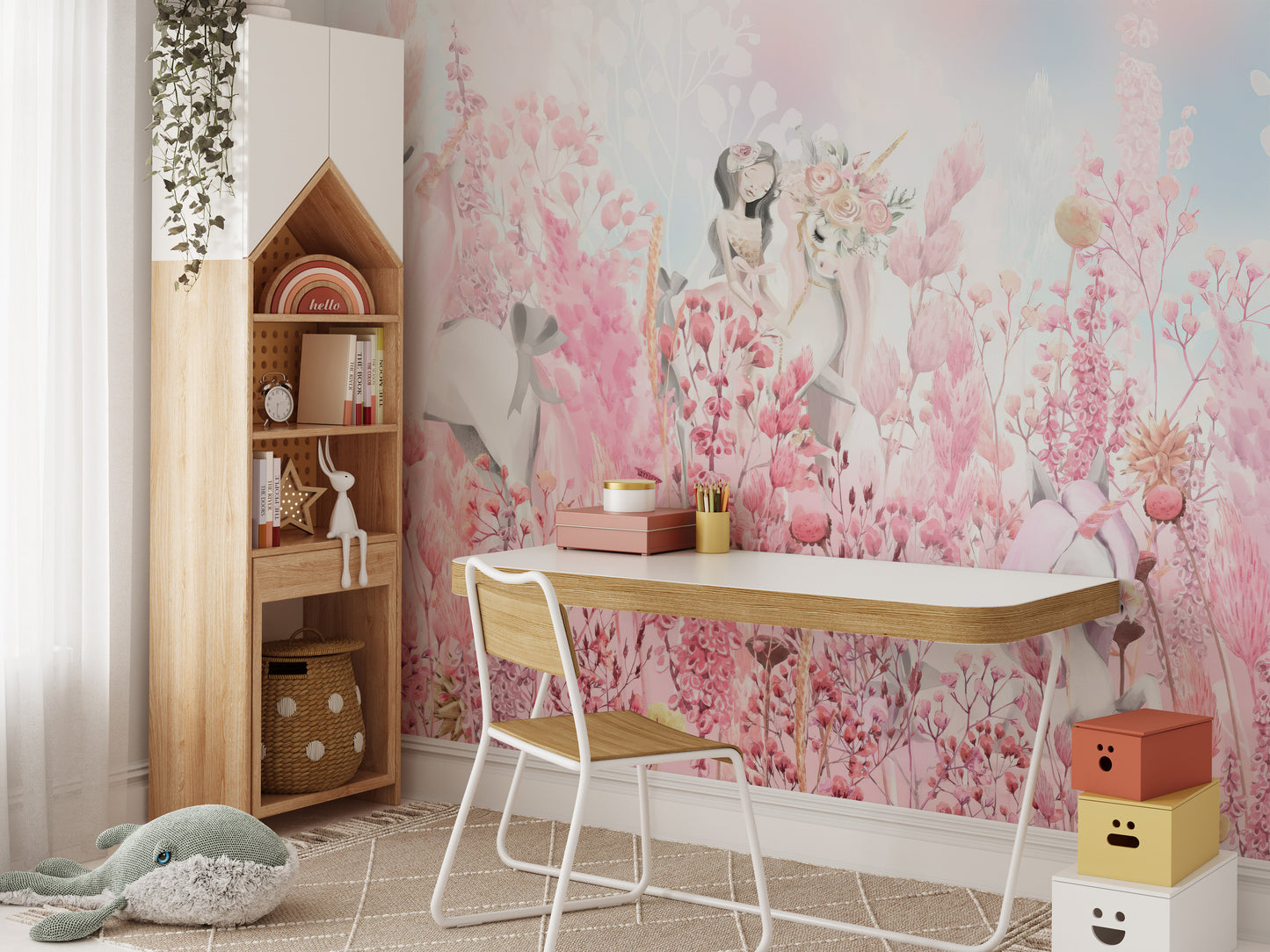 Pink Unicorn Forest Wall Mural