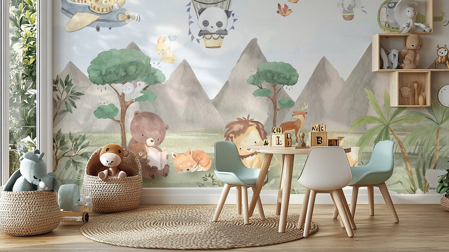 Playful Animals Forest Wall Mural