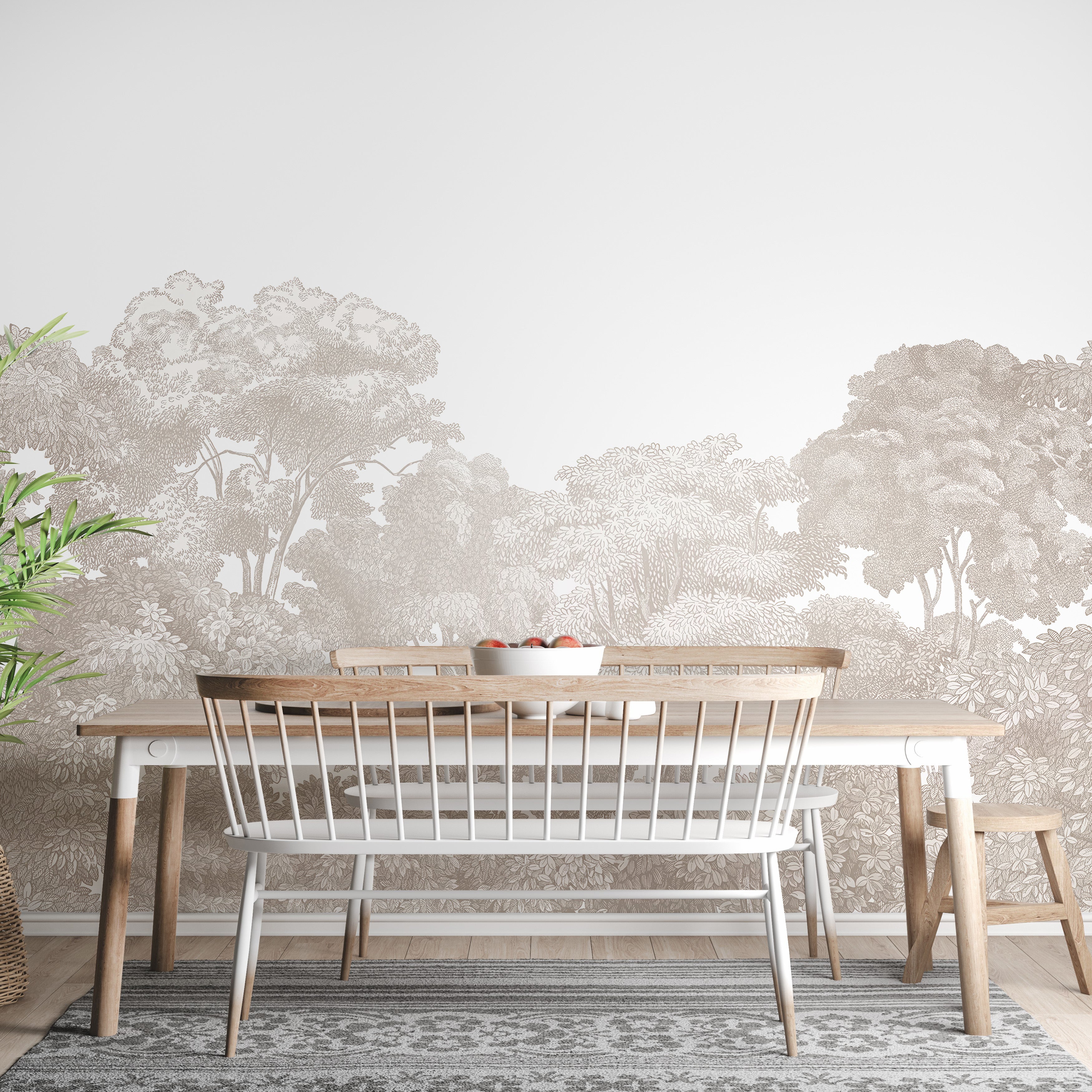 Tranquil forest treetop wallpaper style
