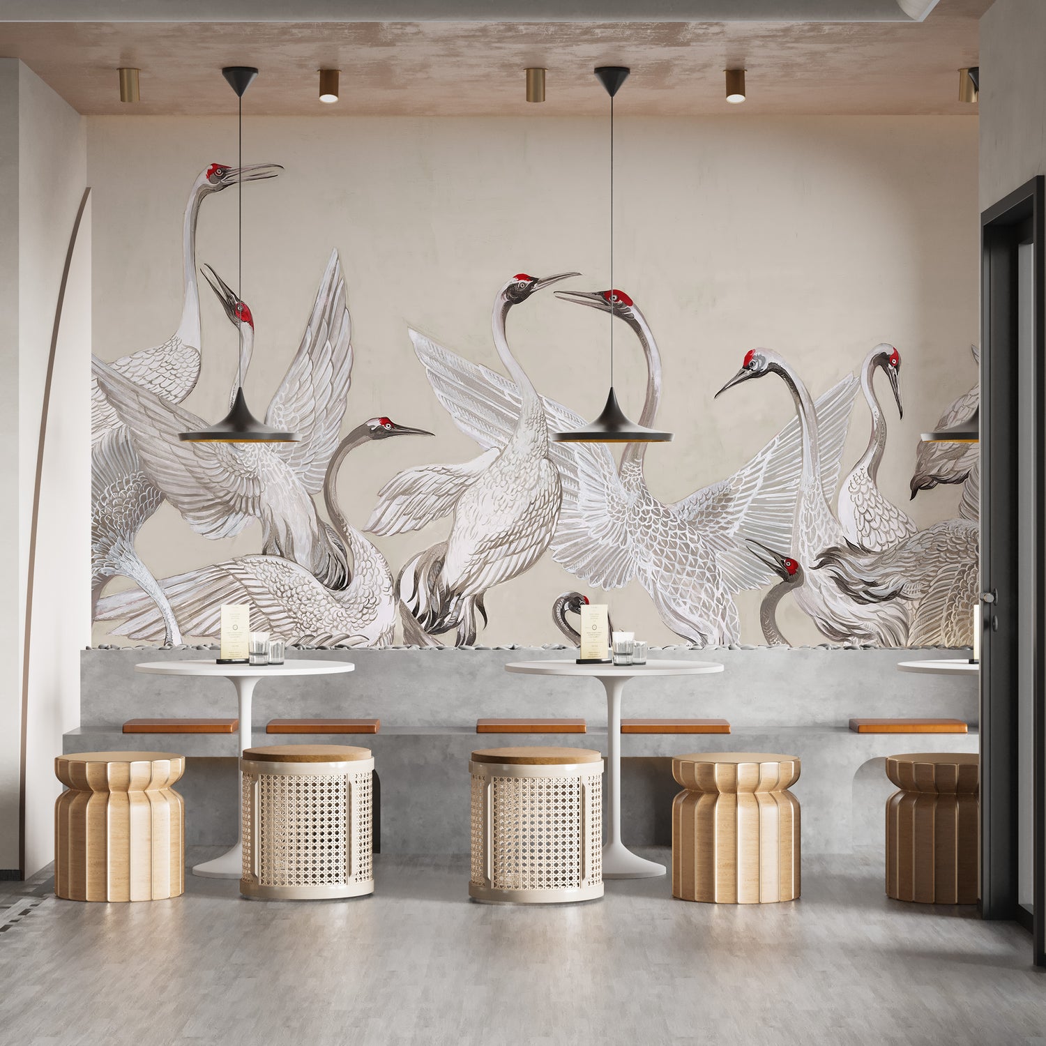 Elegant Crane Dance wallpaper mural
