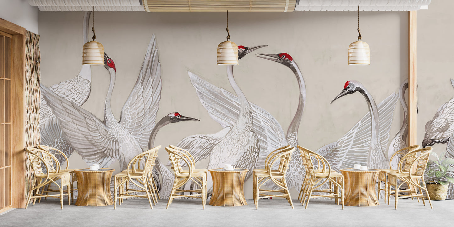 Crane Dance Wallpaper Mural