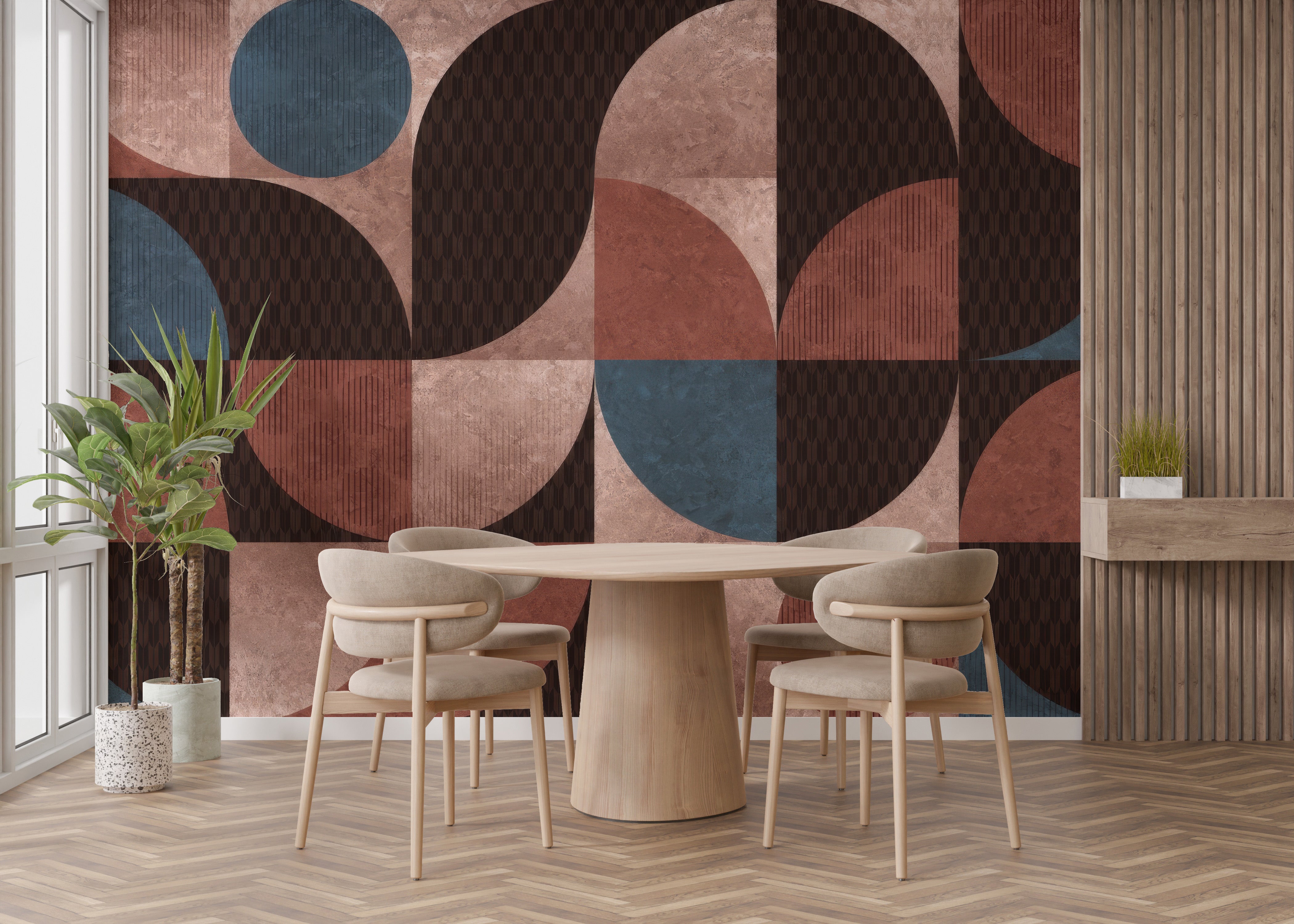 Geometric shapes wallpaper in soft hues
