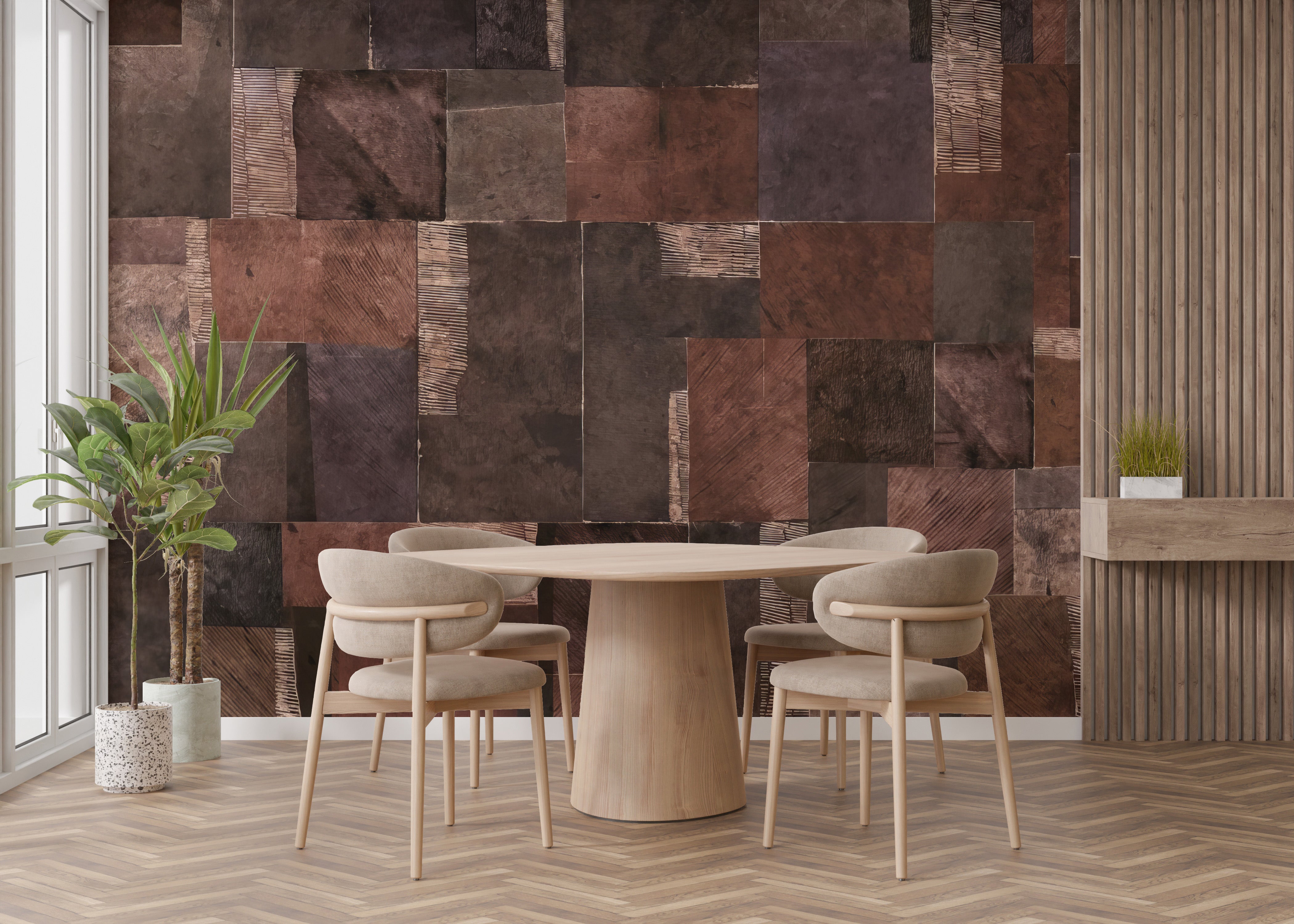 Rustic wooden mosaic wallpaper design
