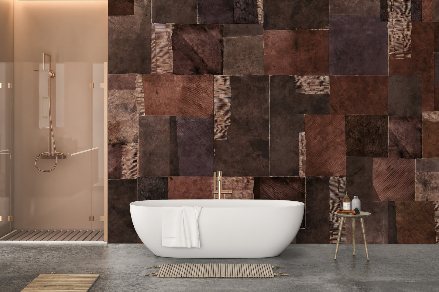 Mosaic-inspired wooden wall wallpaper
