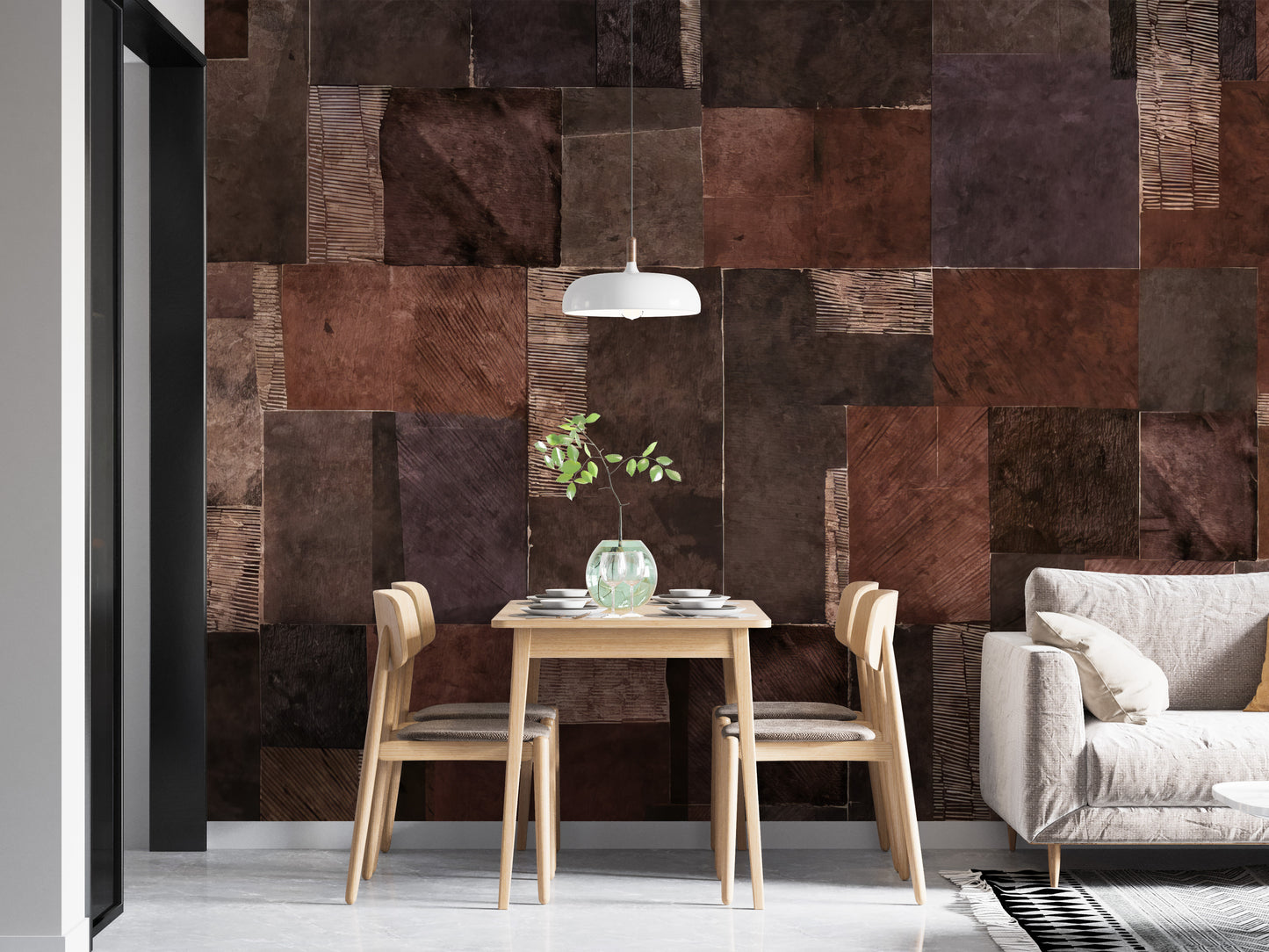 Abstract Wooden Mosaic Wall Mural