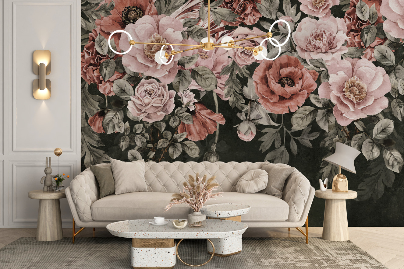 Romantic pink roses wall mural art
