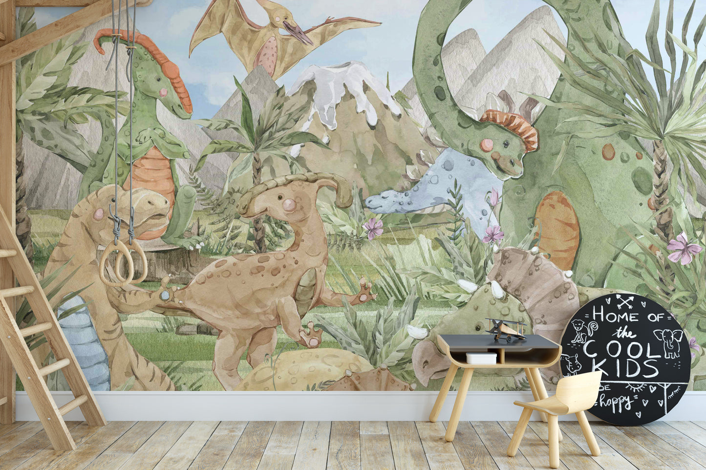 Jurassic-themed kids' wallpaper design
