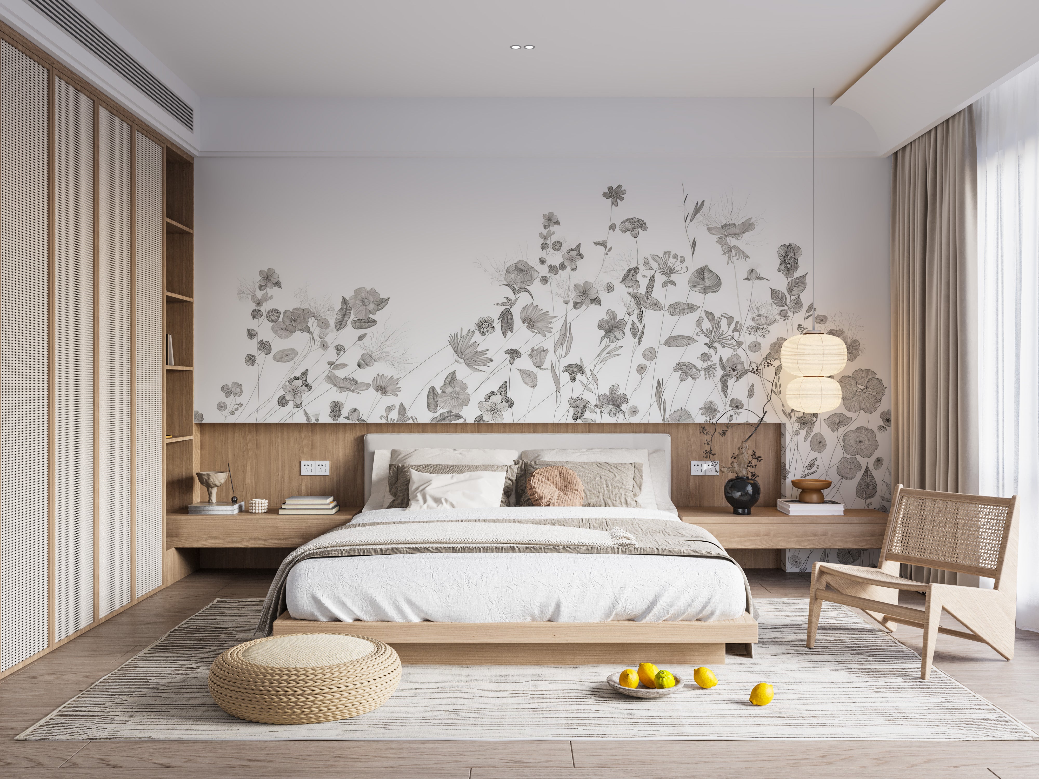 Floral sketch design mural for modern walls