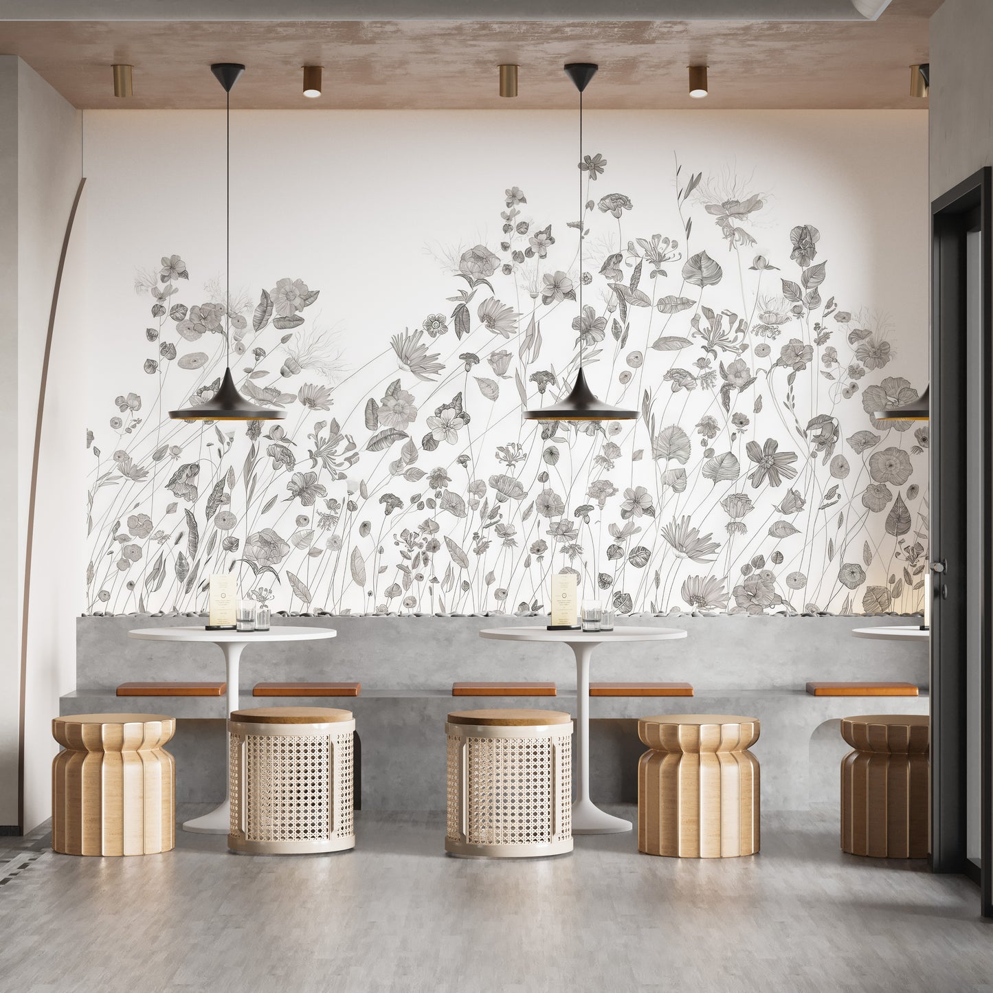 Floral sketch wallpaper mural for walls