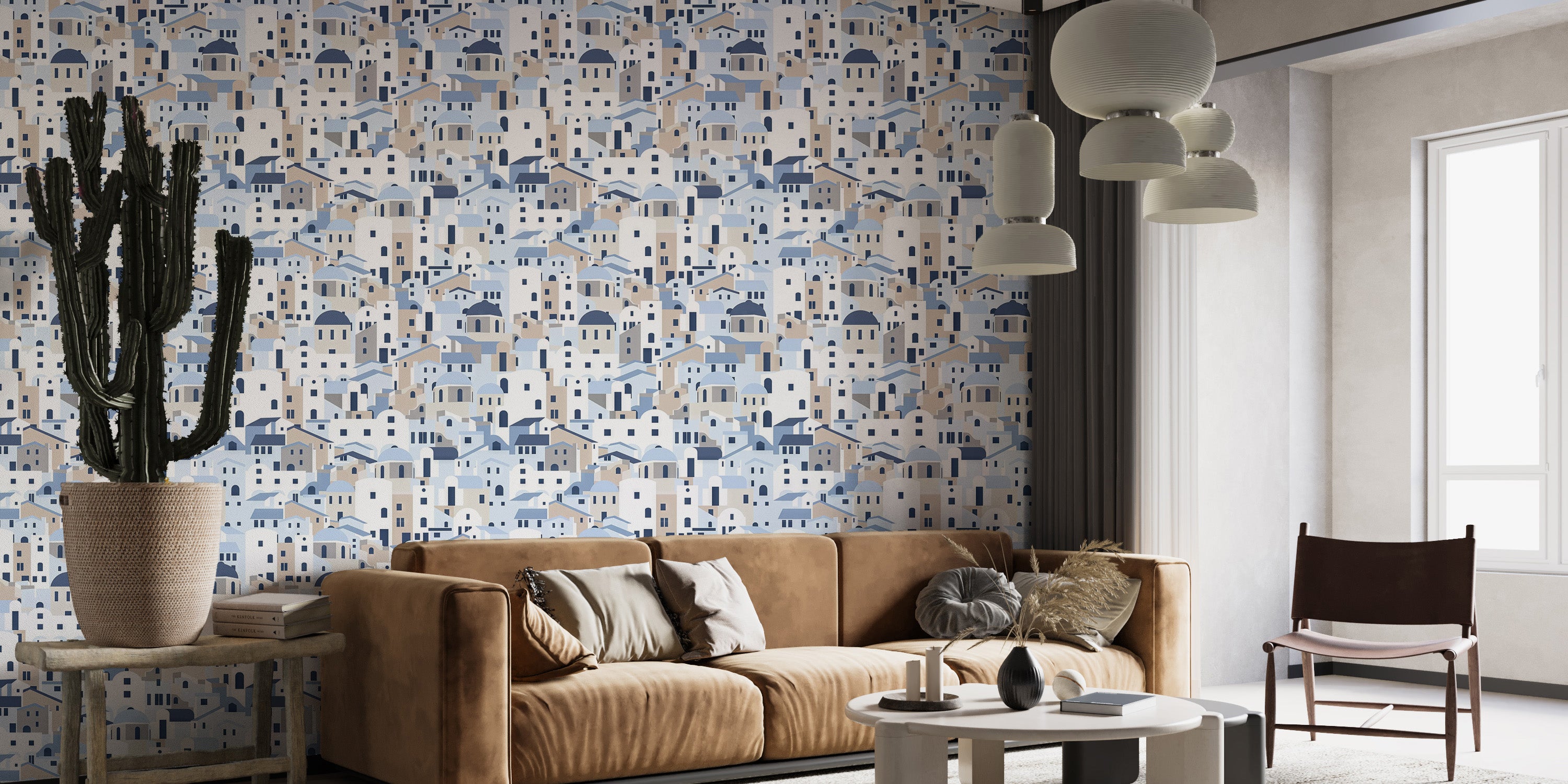 Mediterranean Santorini wallpaper in repeat pattern