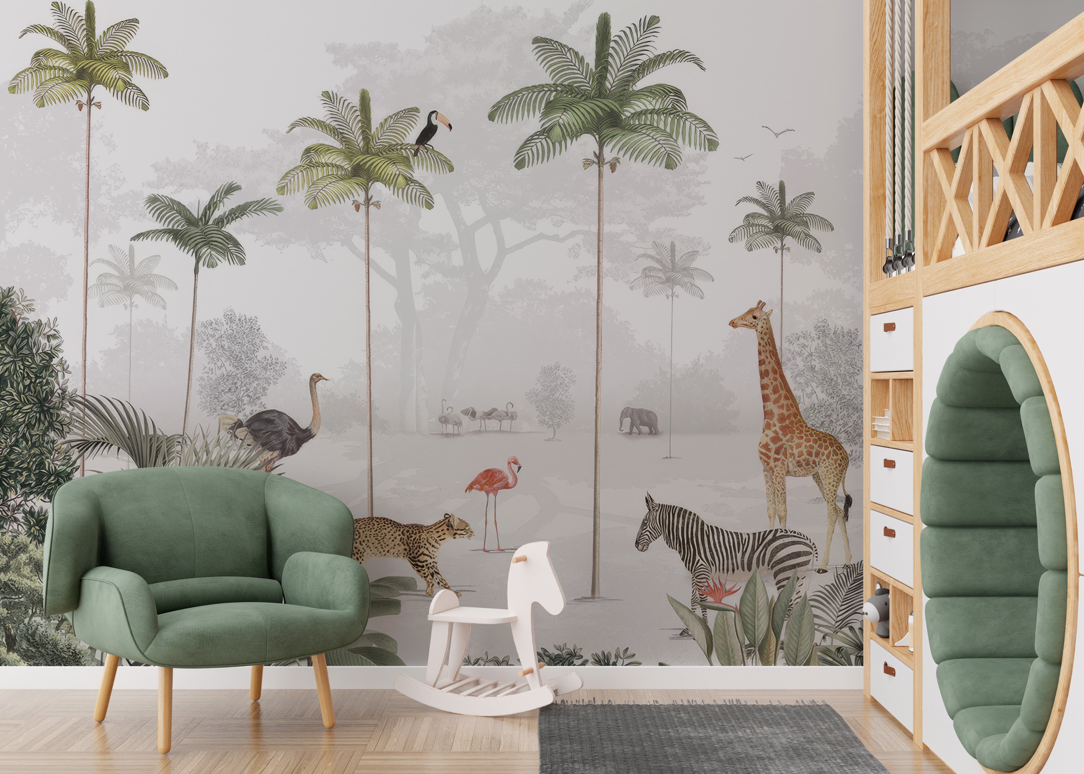 Wildlife and rainforest animals wallpaper mural