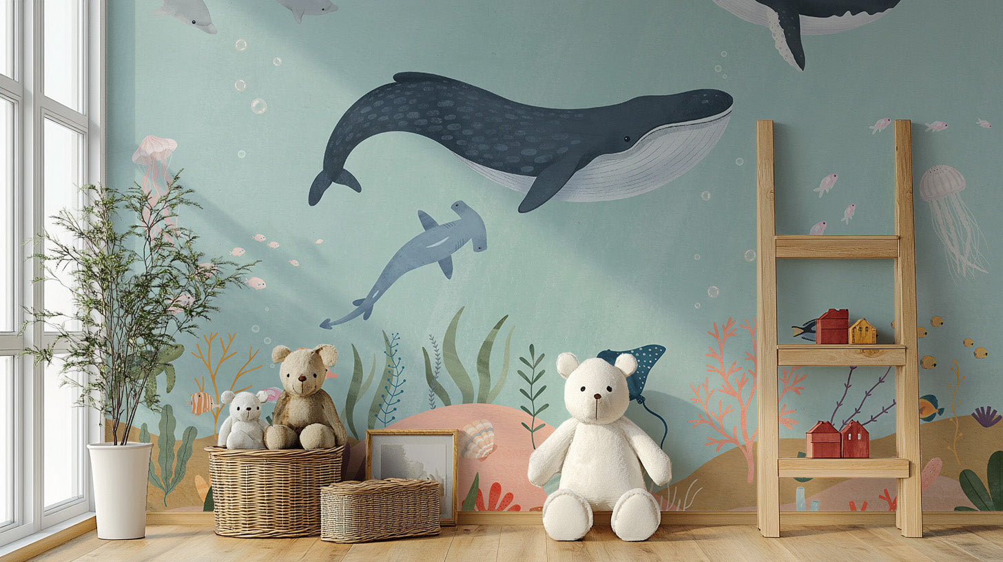 Underwater oceanic adventure mural for kids