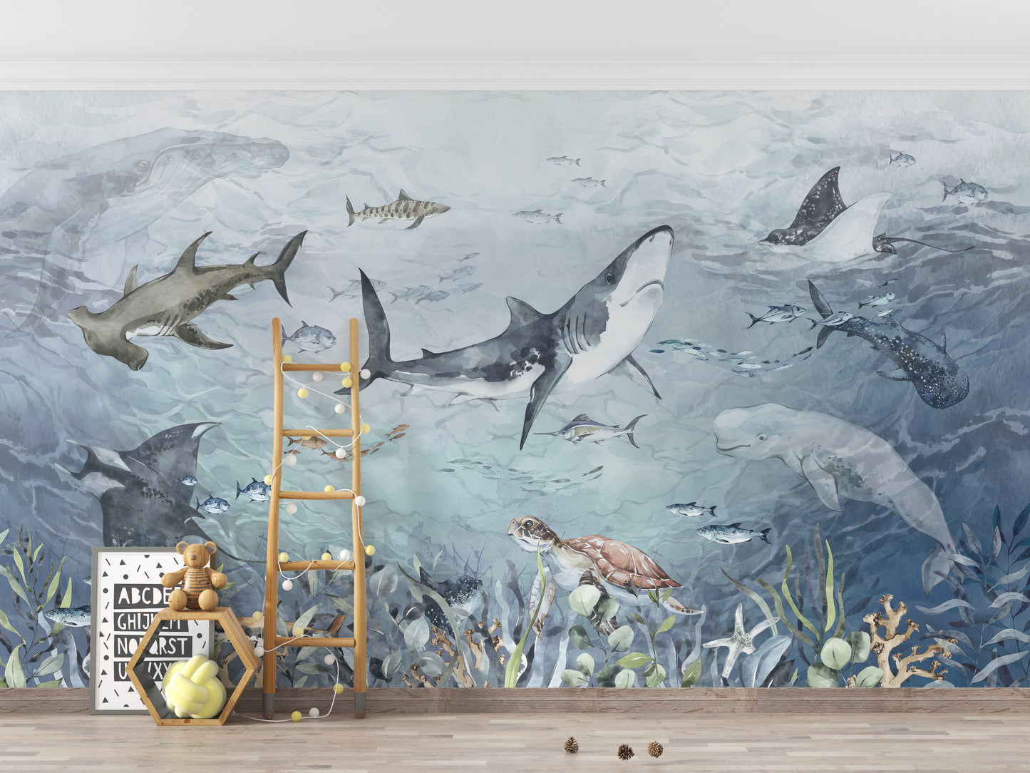 Vibrant aquatic life wallpaper mural design