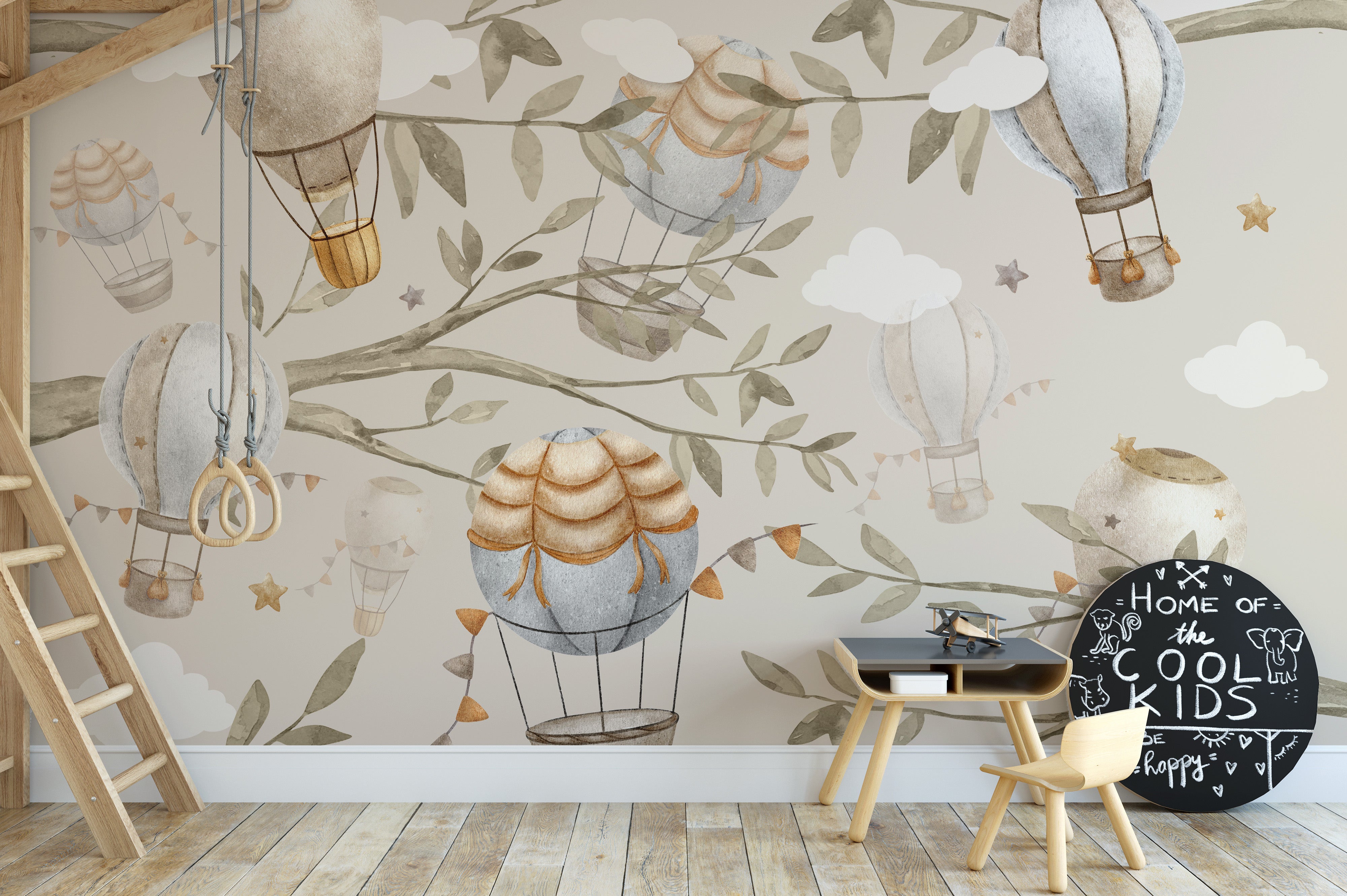 Watercolour Air Balloon Wall Mural - Giffywalls