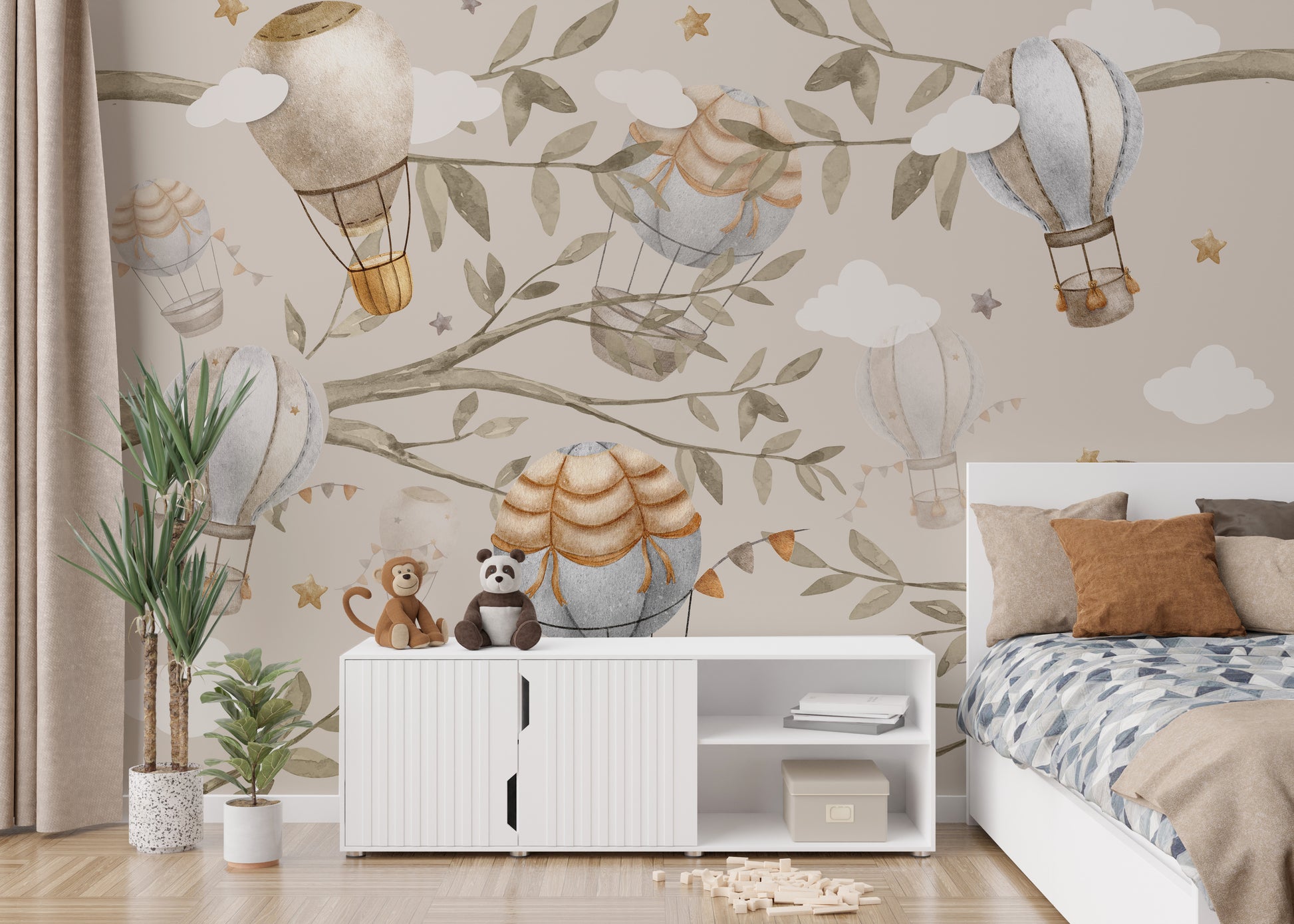 Watercolour Air Balloon Wall Mural - Giffywalls