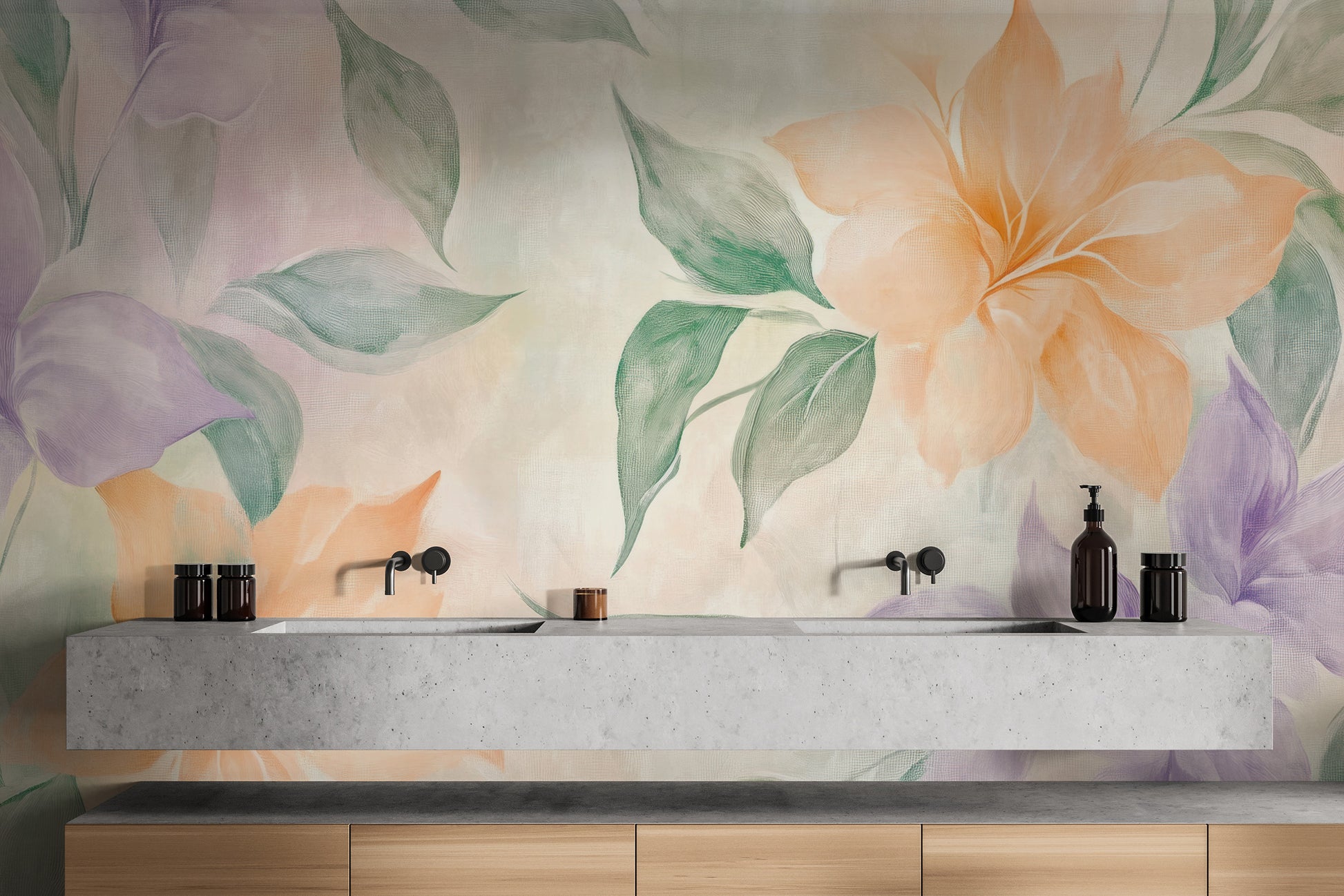 Stylish watercolor flowers for a chic mural.




