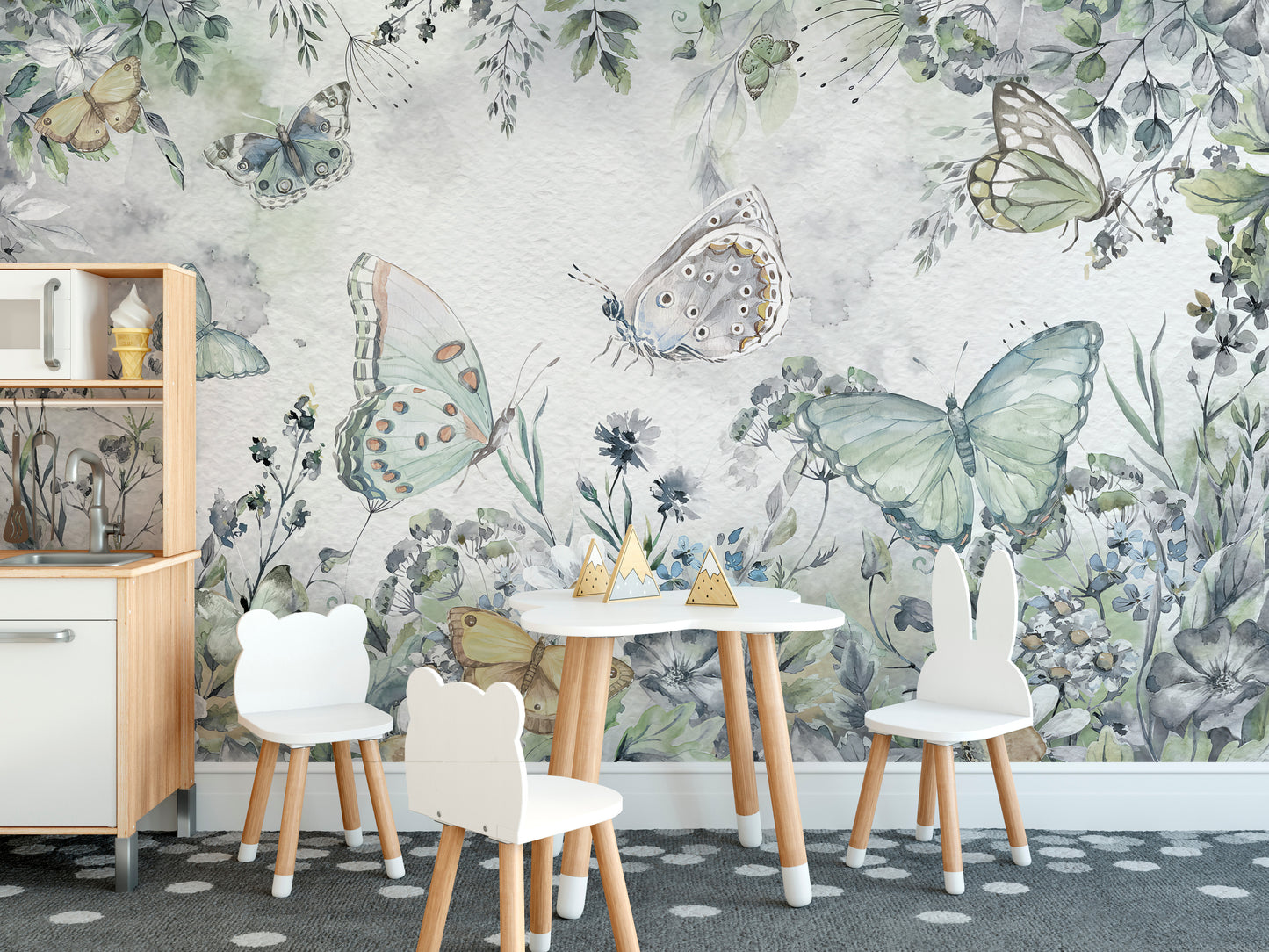 Elegant butterfly mural with flowers