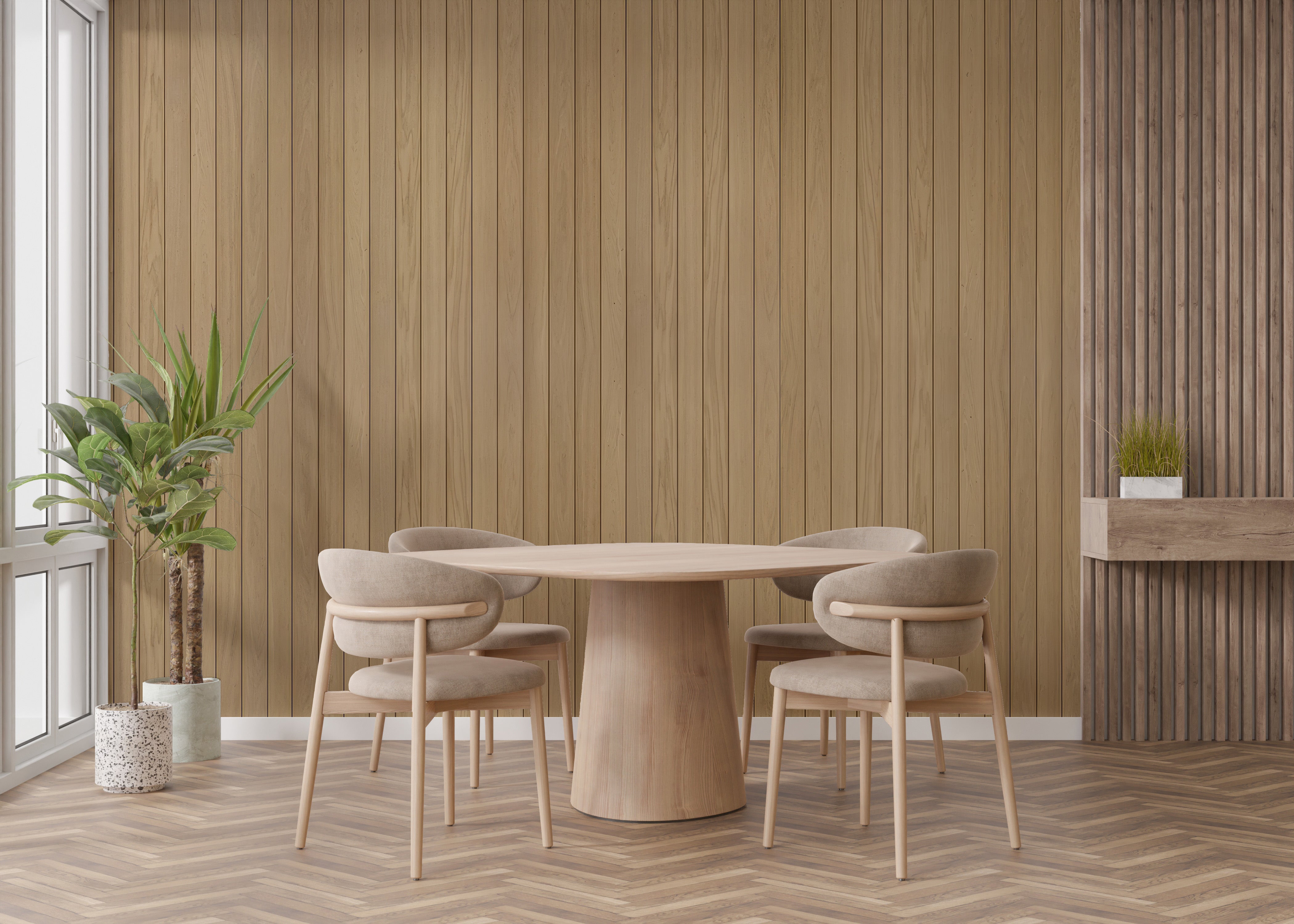 Natural wooden plank wallpaper for modern interiors.