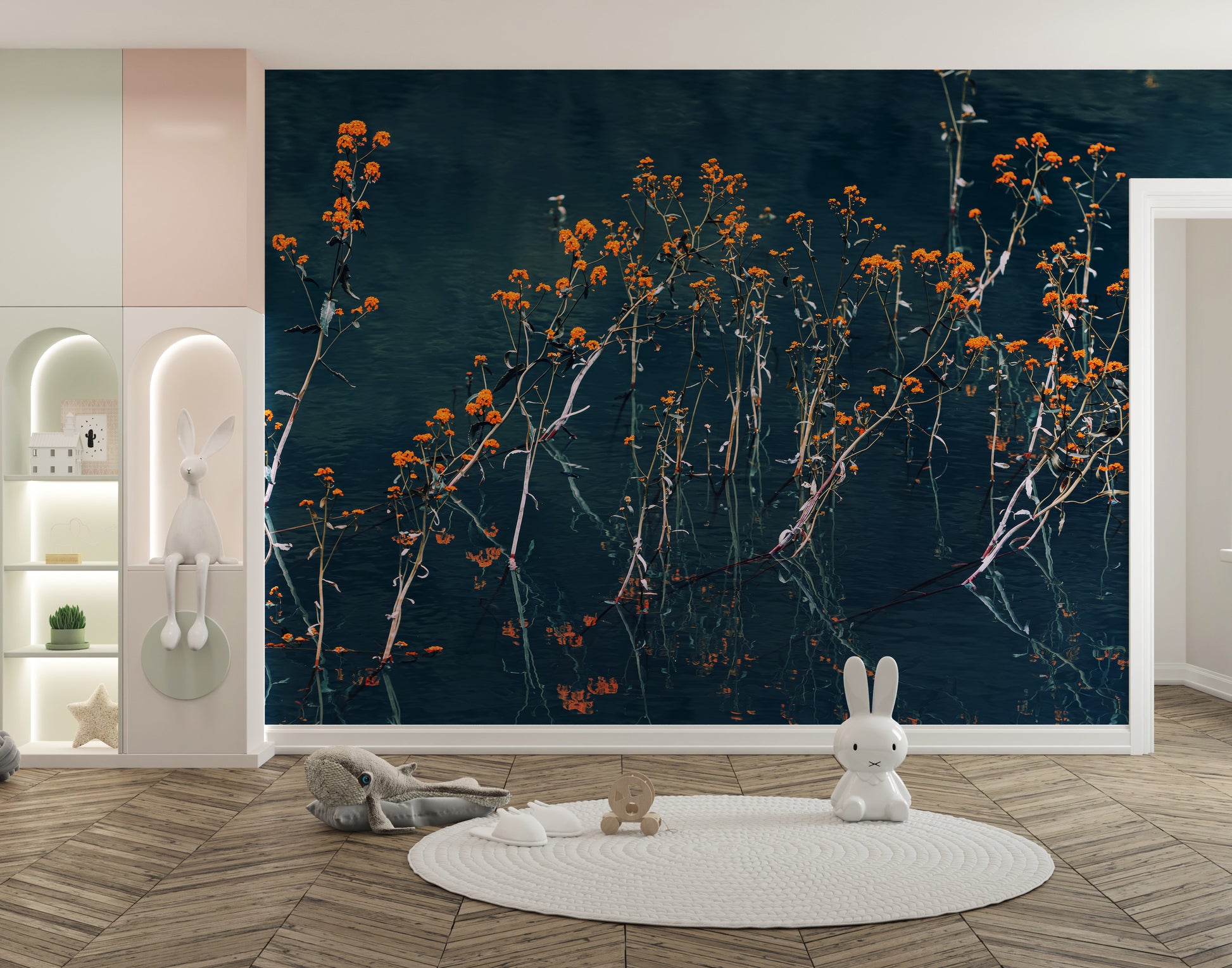 Blue Mirage Blossom Wall Mural - Giffywalls