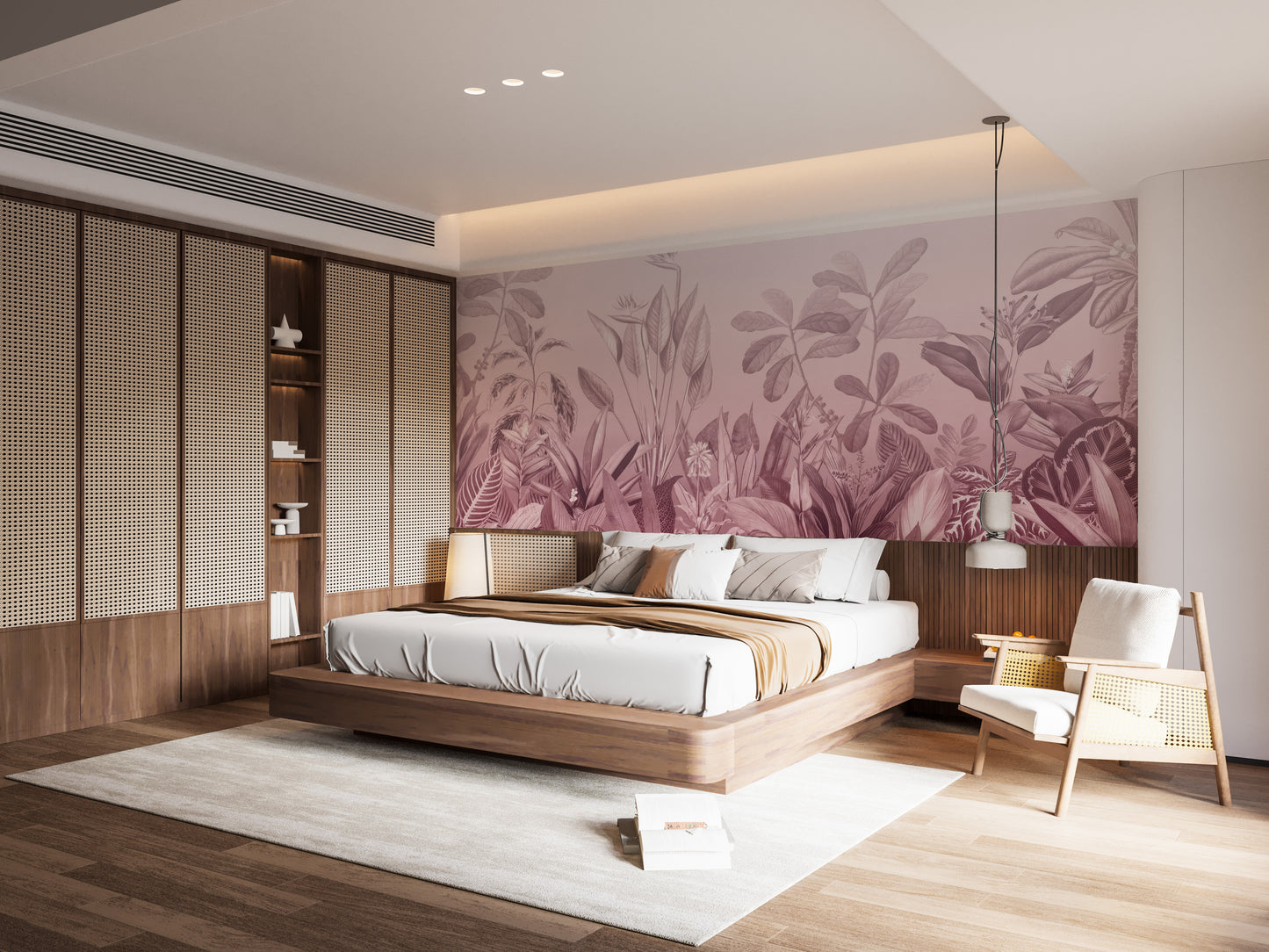 Whimsical pink jungle wall mural art