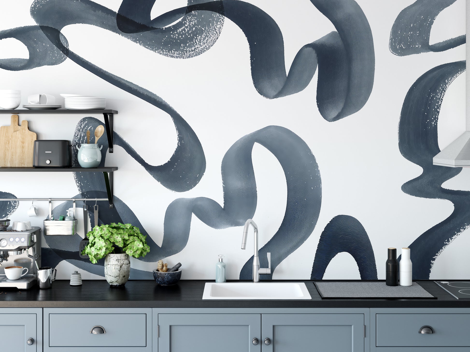 Abstract watercolor blue swirl wallpaper mural for walls