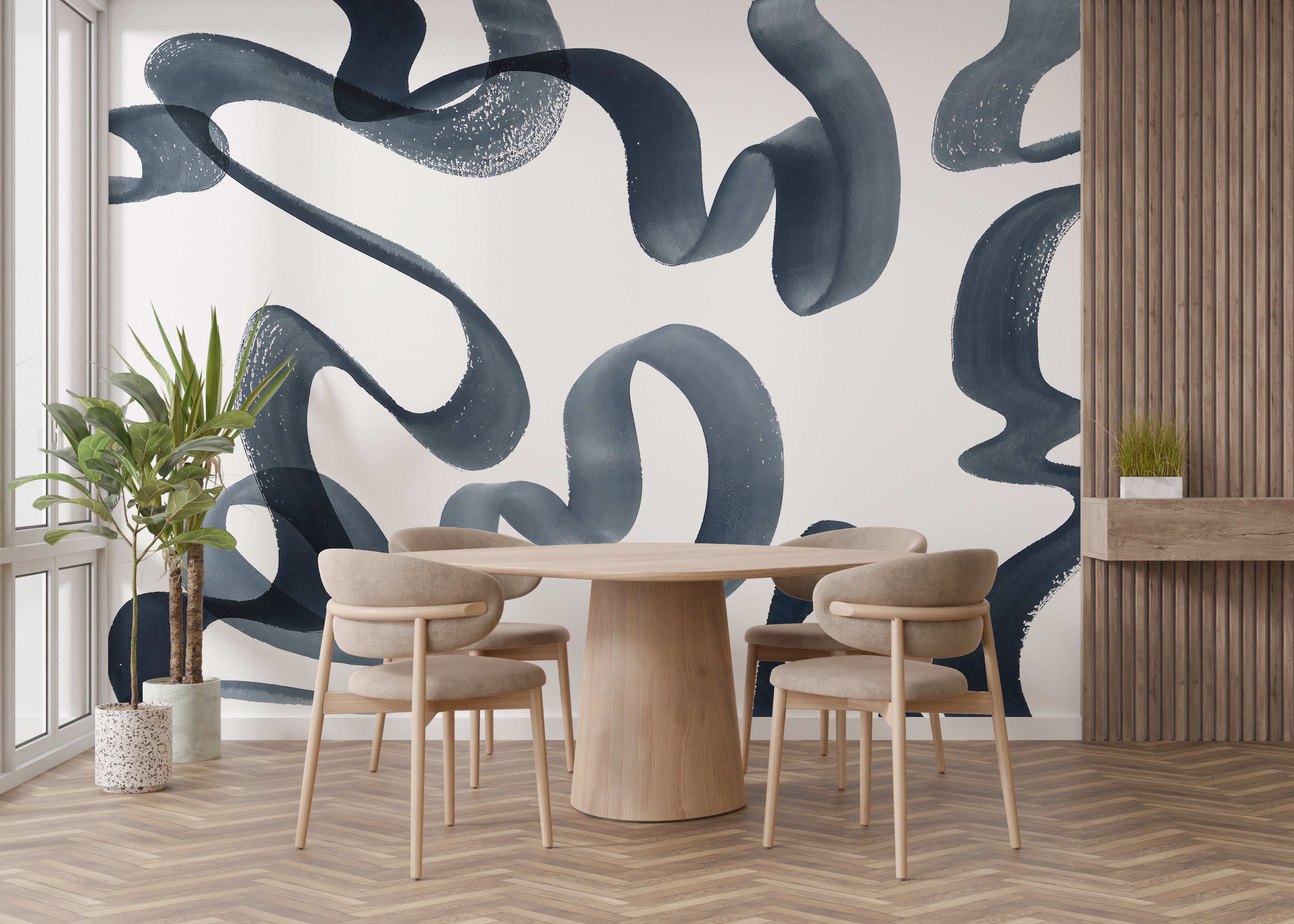 Stylish blue watercolor swirl wallpaper mural for offices