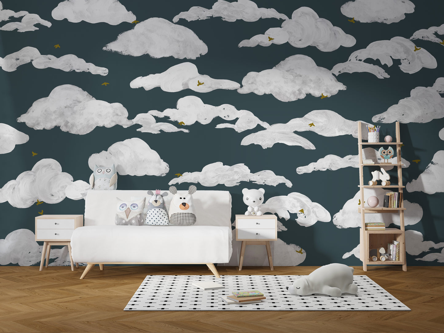 Blue White Clouds Wall Mural