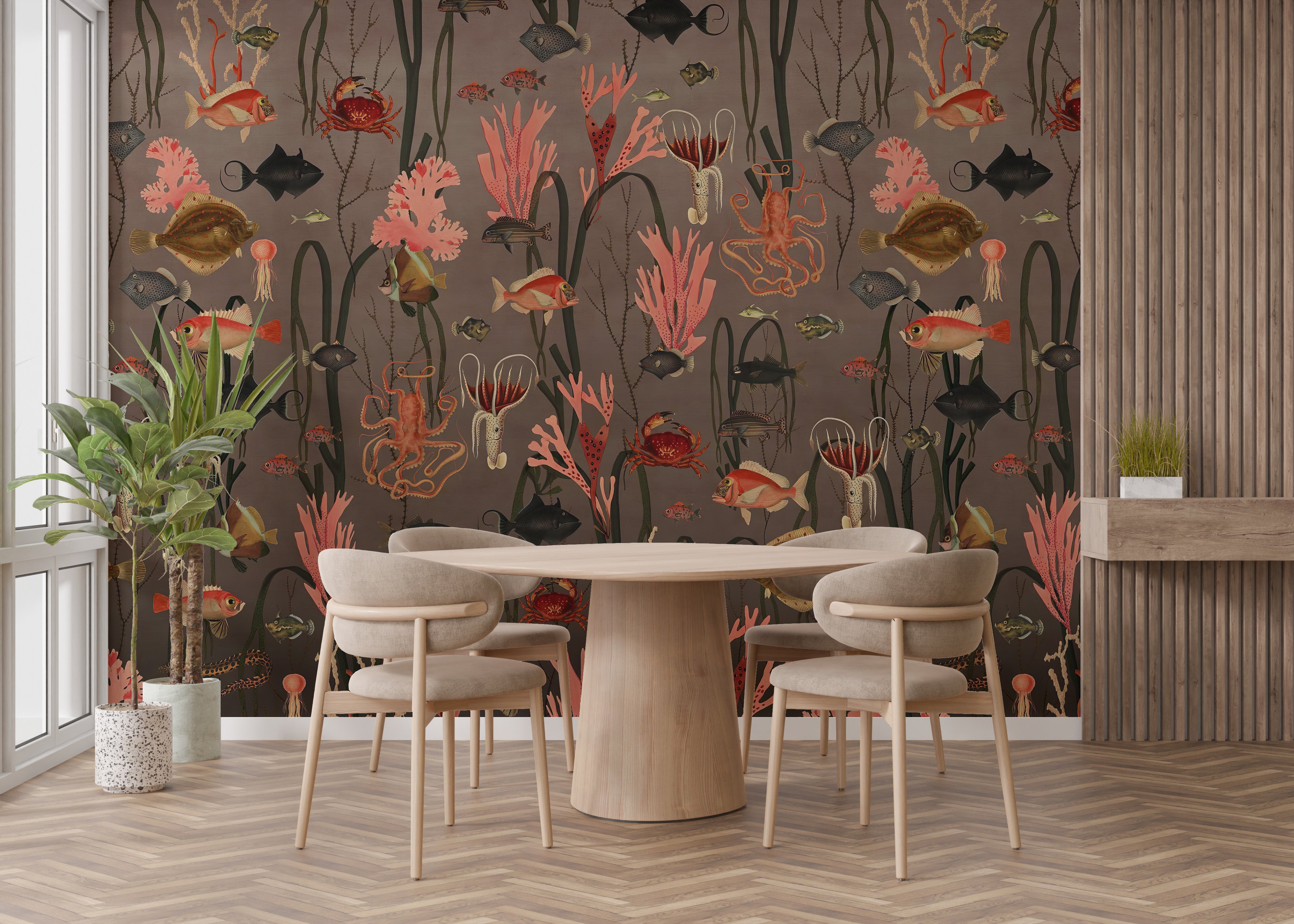 Ocean-inspired underwater marine life wallpaper for homes.