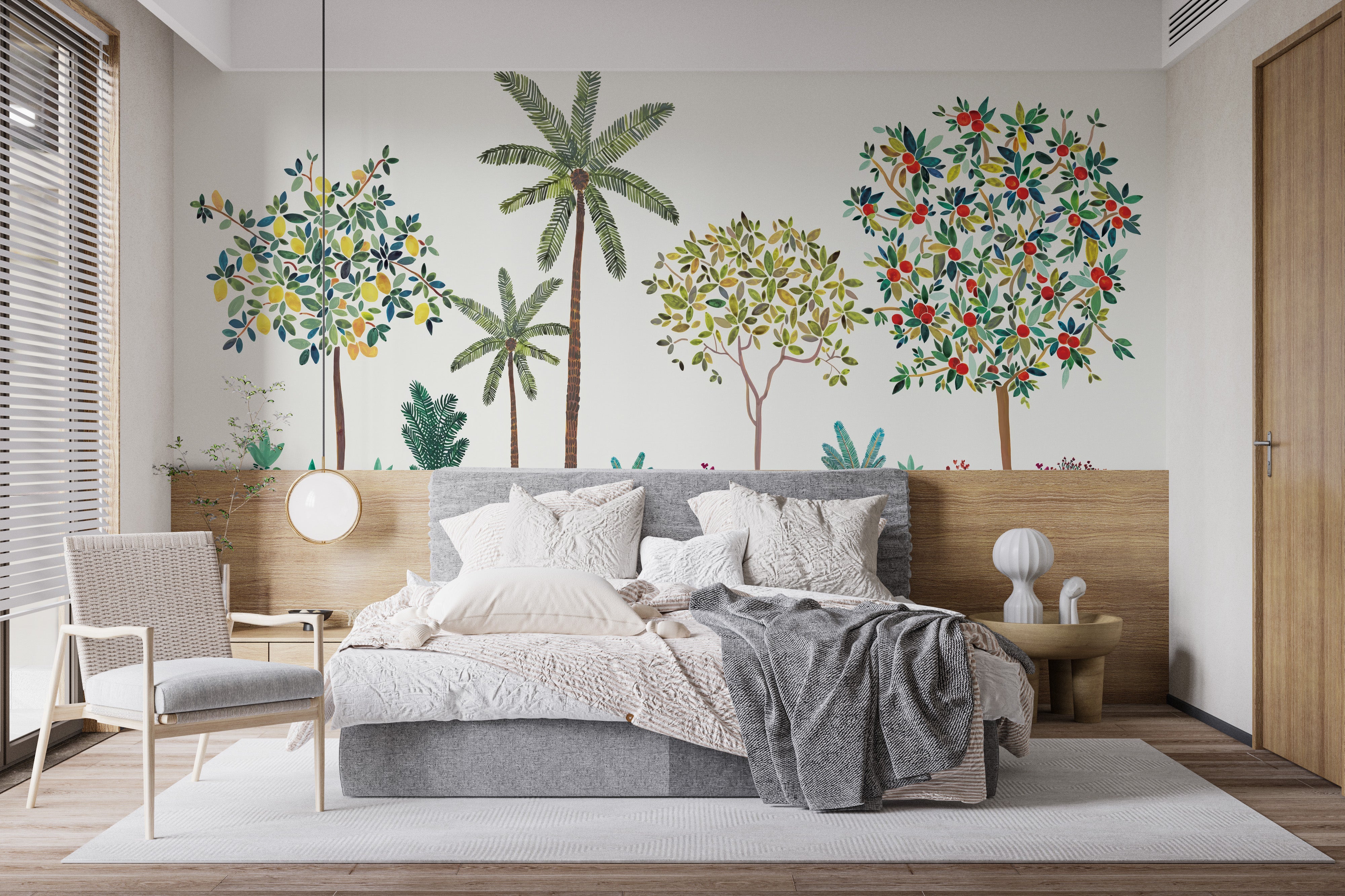 Botanical tree wallpaper mural with a nature theme