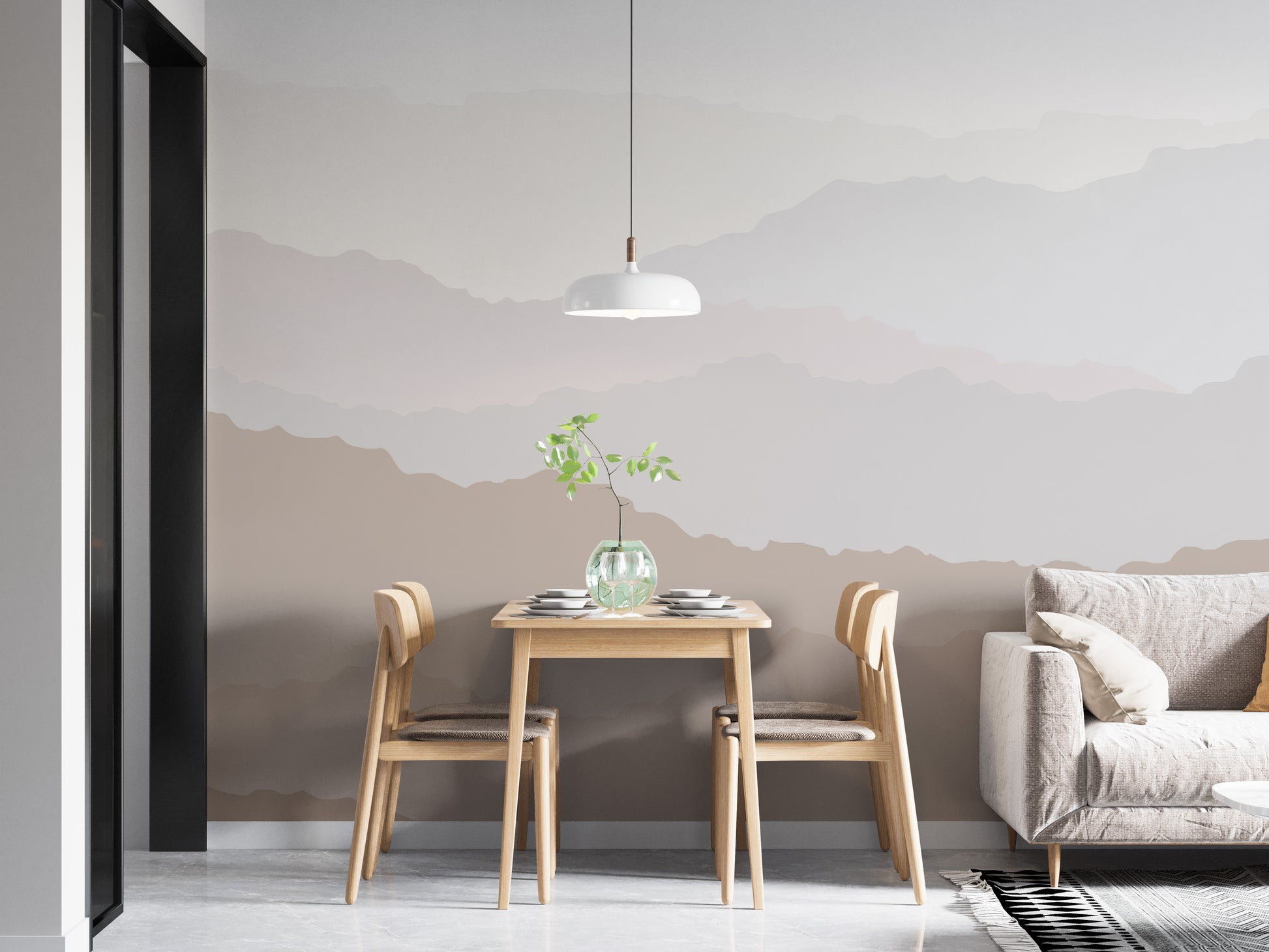 Artistic beige line wallpaper mural in neutral tones.