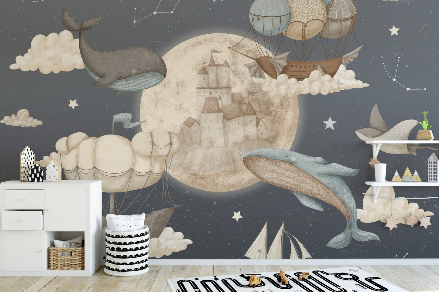 Flying Whales Boat Wall Mural